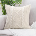 MANDIOO Cotton Knitted Beige Decorative Throw Pillow Covers Soft Cozy Outdoor Cushion Cases Luxury Modern Pillowcases for Couch Sofa Bed 24x24 Inches