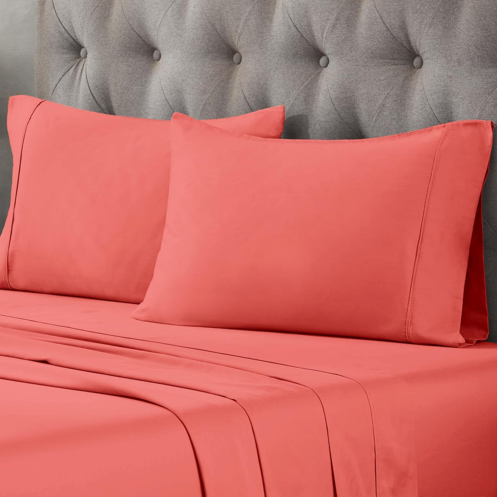 Superior Egyptian Cotton 300 Thread Count Pillowcases, Pillow Cases, Modern, Solid Classic Pillow Case Cover, Ultra-Soft Comfort Basics, Bedding Essentials, Bed Accents, Set of 2, Standard, Coral