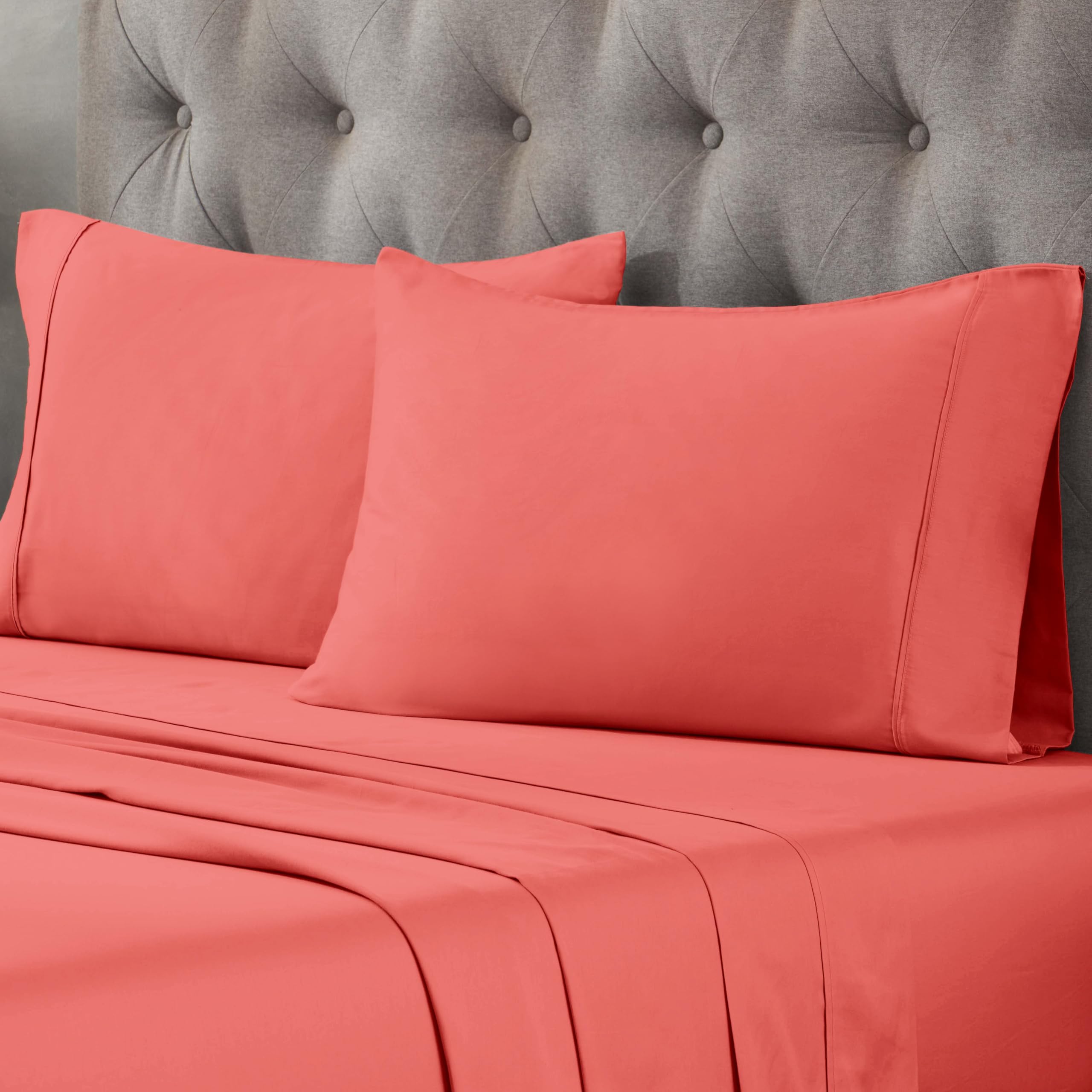Superior Egyptian Cotton 300 Thread Count Pillowcases, Pillow Cases, Modern, Solid Classic Pillow Case Cover, Ultra-Soft Comfort Basics, Bedding Essentials, Bed Accents, Set of 2, Standard, Coral