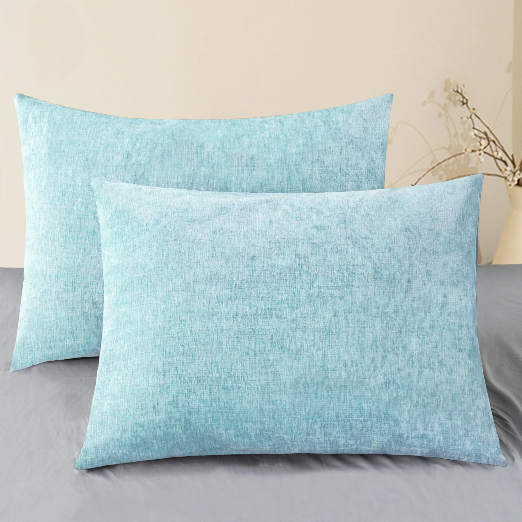 CaliTime Throw Pillow Covers Decorative 20 X 26 Inches Pack of 2 Cozy Chenille Standard Pillow Shams Cases for Couch Sofa Bed Living Room Home Living Coral