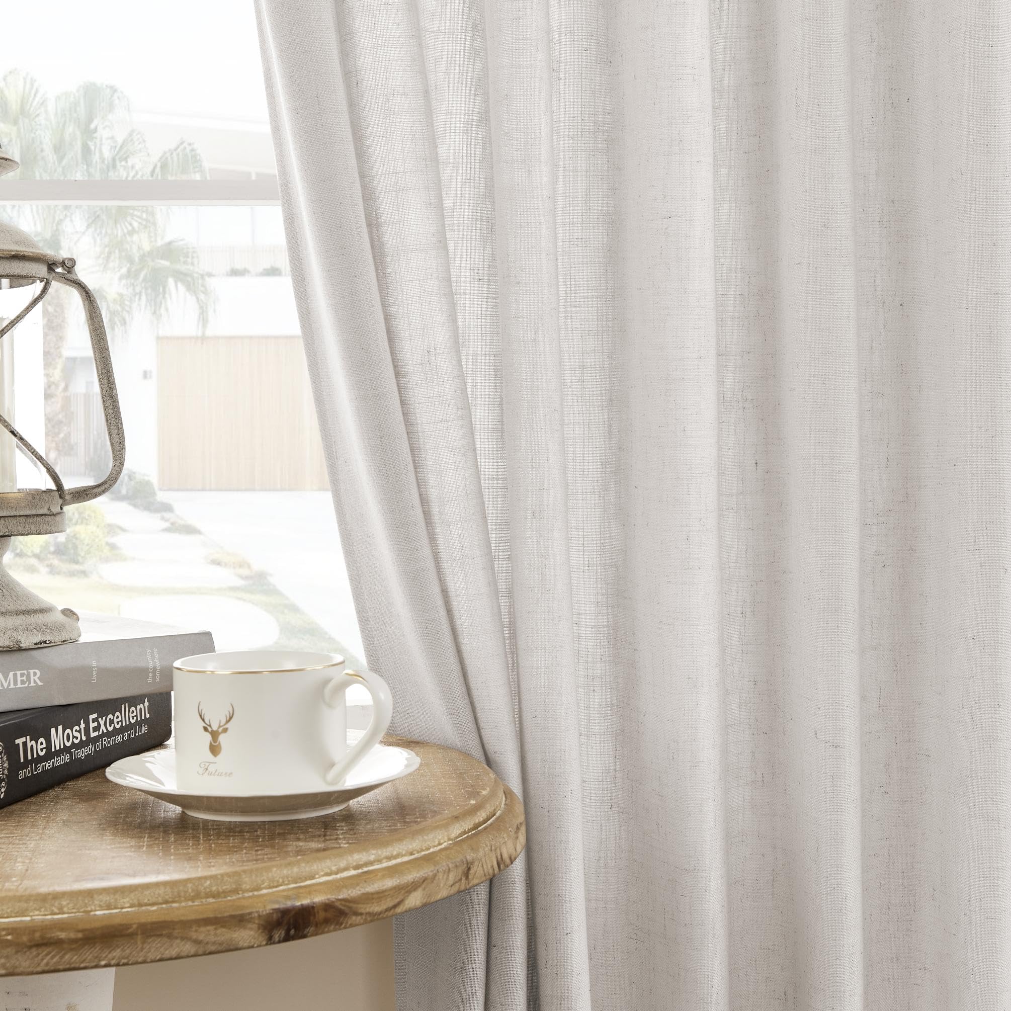 Joydeco Linen Curtains 96 inch Length 2 Panel Set, Light Filtering Curtain for Living Room Bedroom, 52 inch Wide Drapes with Rod Pocket Back Tab (96" Lx52 W, Ivory on Linen)