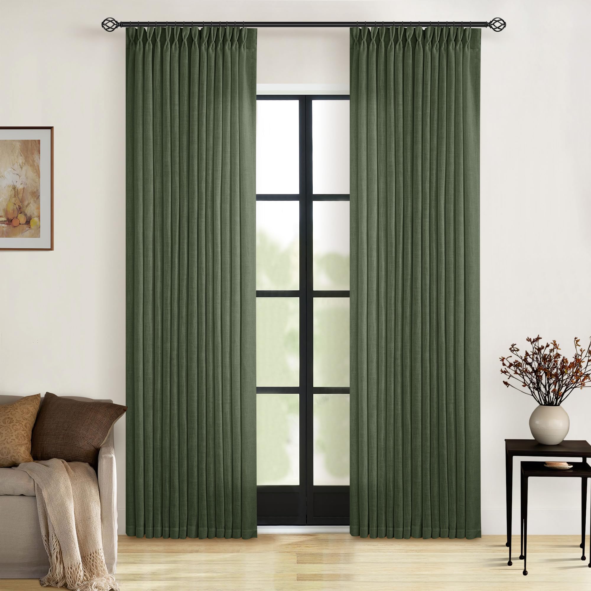 Natural Pinch Pleated Linen Curtains 84 Inch Length 2 Panels for Living Room Bedroom Textured Cream Ivory Birch Semi Sheer Boho Neutral Back Tab Pinch Pleat Hooks Rings Window Curtain 84 Inches Long