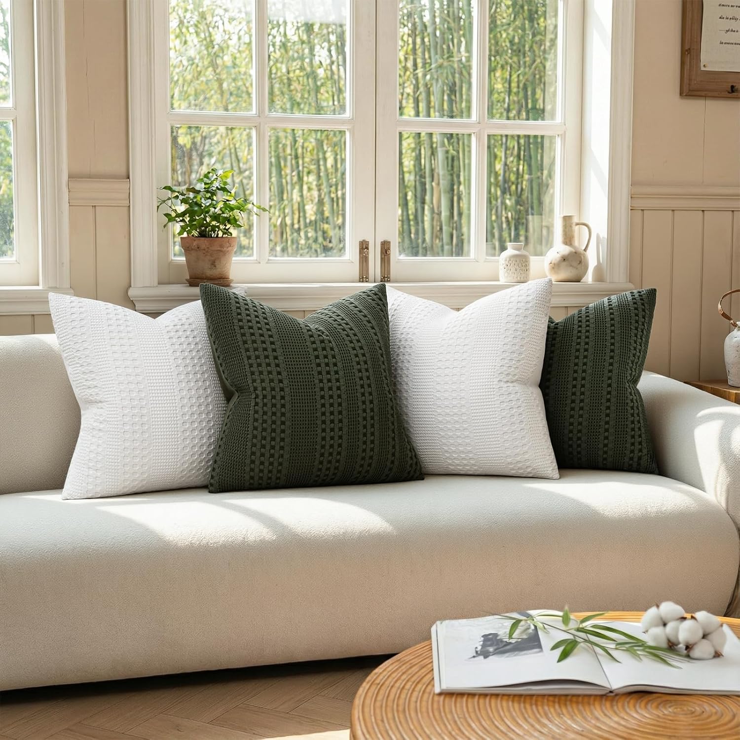 a moment 2 Pack Bamboo Fiber Pillow Covers - Waffle Weave, Ultra Soft & Breathable, Euro Shams Cotton Throw Pillow for Couch, Sofa, Bedroom Living Room 24x24 Inch White