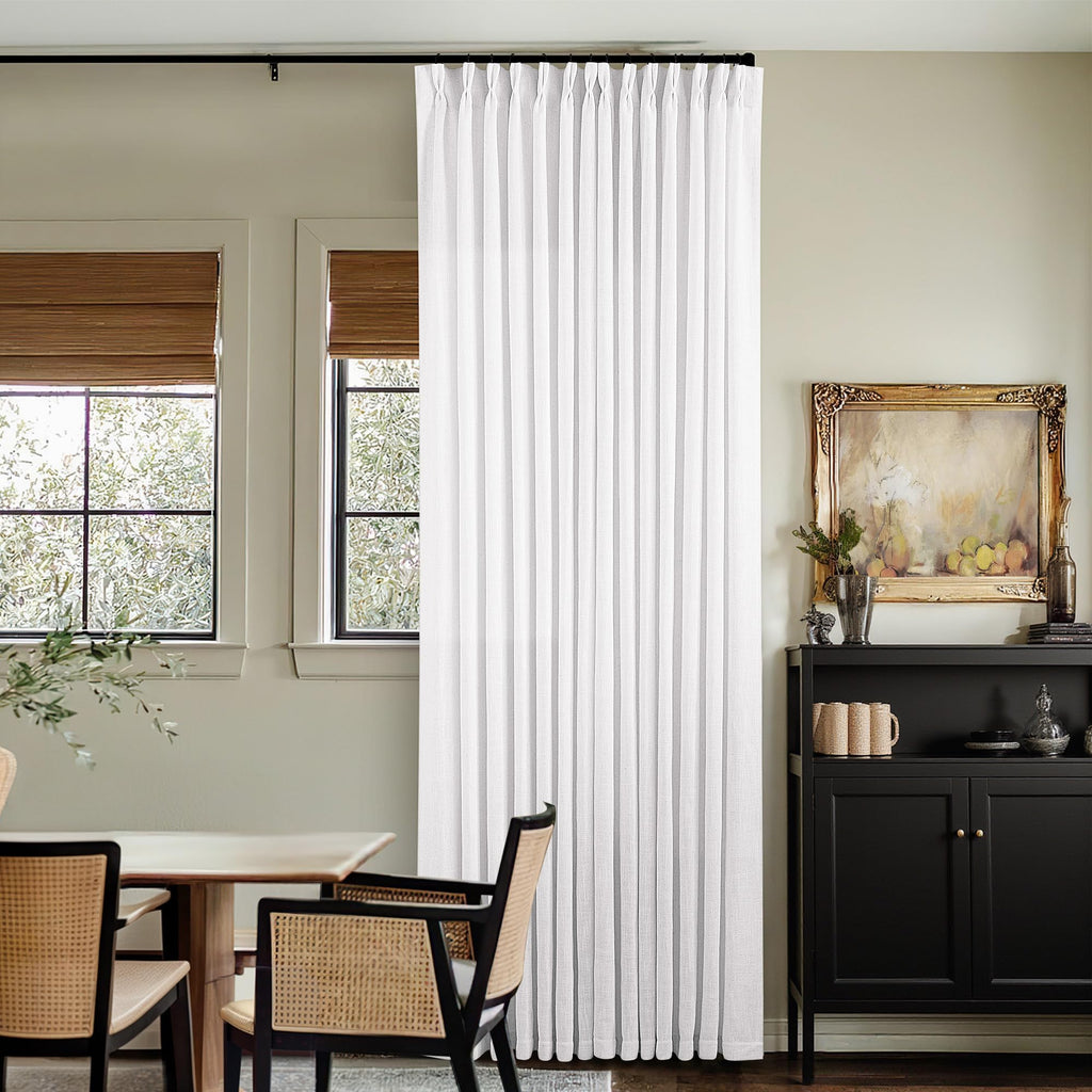 Natural Pinch Pleated Linen Curtains 84 Inch Length 2 Panels for Living Room Bedroom Textured Cream Ivory Birch Semi Sheer Boho Neutral Back Tab Pinch Pleat Hooks Rings Window Curtain 84 Inches Long