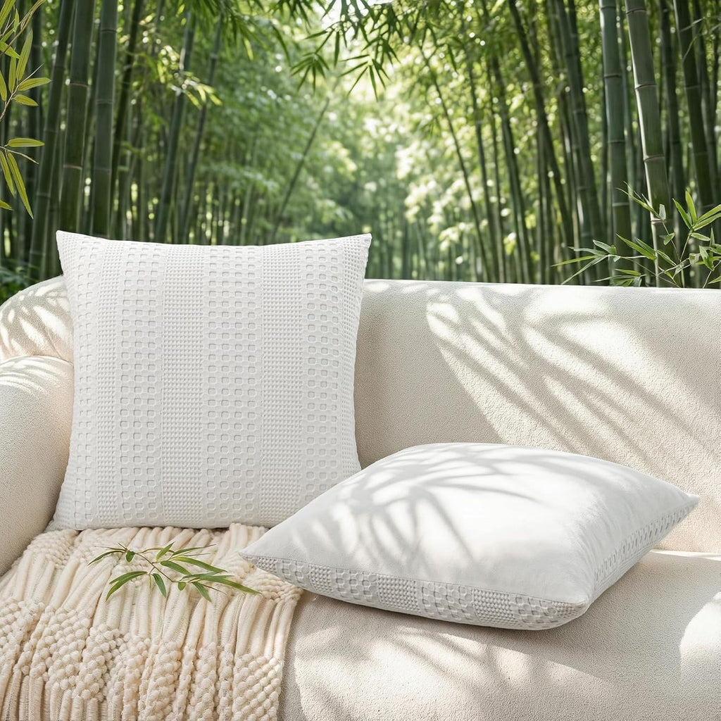 a moment 2 Pack Bamboo Fiber Pillow Covers - Waffle Weave, Ultra Soft & Breathable, Euro Shams Cotton Throw Pillow for Couch, Sofa, Bedroom Living Room 24x24 Inch White