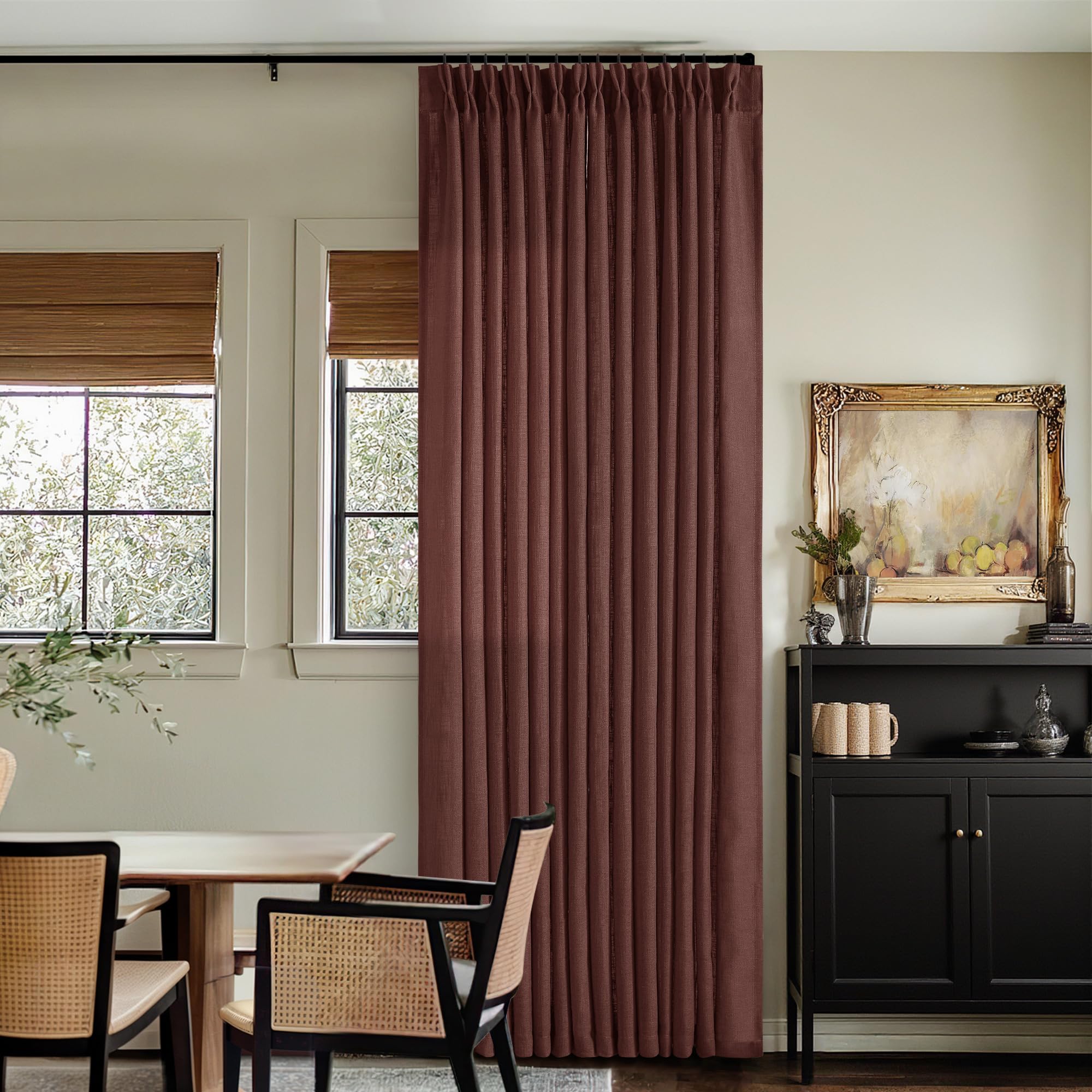 Natural Pinch Pleated Linen Curtains 84 Inch Length 2 Panels for Living Room Bedroom Textured Cream Ivory Birch Semi Sheer Boho Neutral Back Tab Pinch Pleat Hooks Rings Window Curtain 84 Inches Long