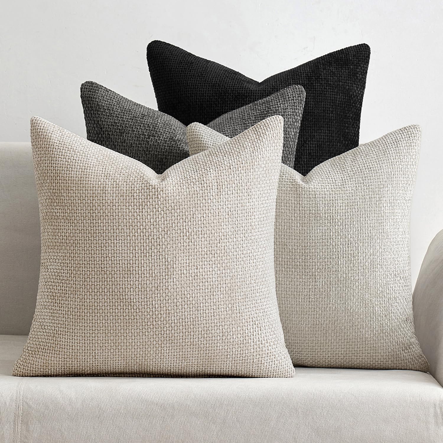 MIULEE Pack of 4 Couch Throw Pillow Covers 18x18 Inch Cream Soft Decorative Chenille Pillow Covers Farmhouse Accent Cushion Covers for Boho Spring Home Decor Sofa Bedroom Living Room