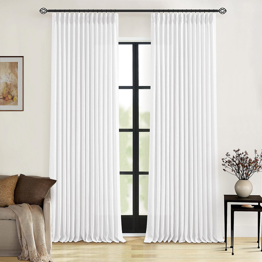 Natural Pinch Pleated Linen Curtains 84 Inch Length 2 Panels for Living Room Bedroom Textured Cream Ivory Birch Semi Sheer Boho Neutral Back Tab Pinch Pleat Hooks Rings Window Curtain 84 Inches Long