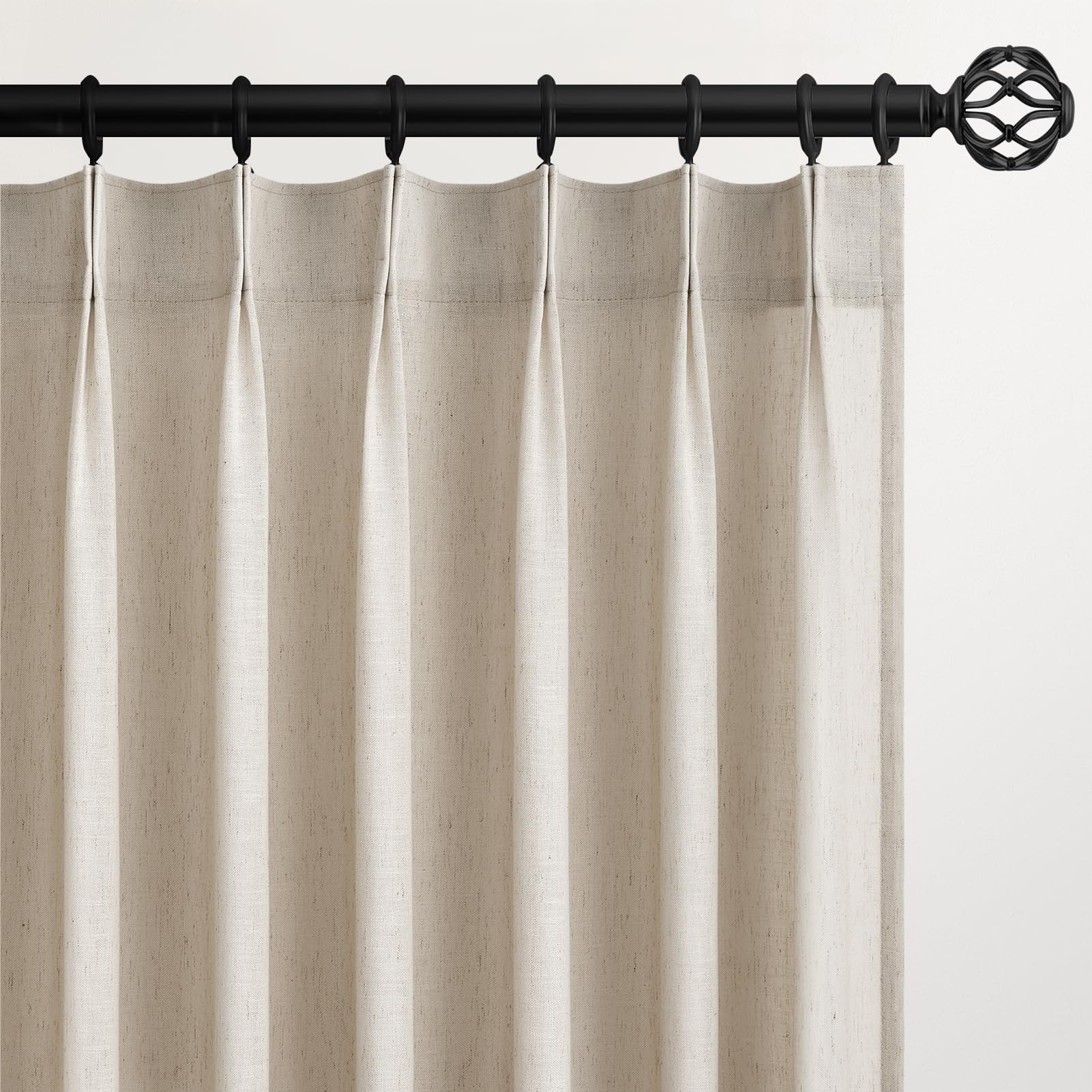 Topfinel Pinch Pleated Curtains 90 Inches Long 2 Panels Set,Natural Cream Semi Sheer Cotton Blend Fabric Aesthetic Advanced Curtain Drapes for Living Room Bedroom,40x90 inch Length