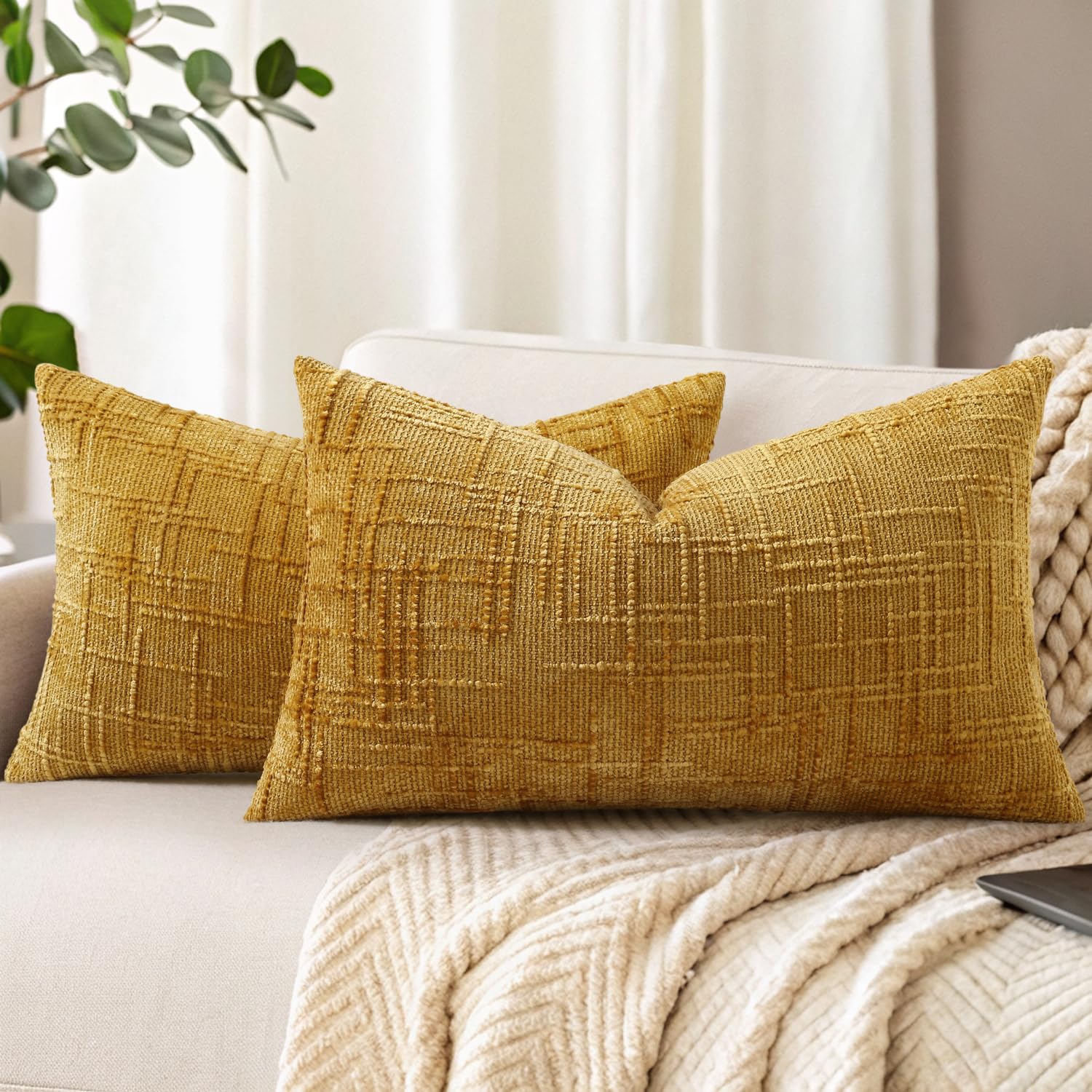 decorUhome Summer Cream White Chenille Euro Sham Throw Pillow Covers 22x22 Set of 2 Textured Soft Cozy Slubby Couch Pillow Covers Modern Farmhouse Boho Decorative Pillow Cases for Bed Sofa Living Room