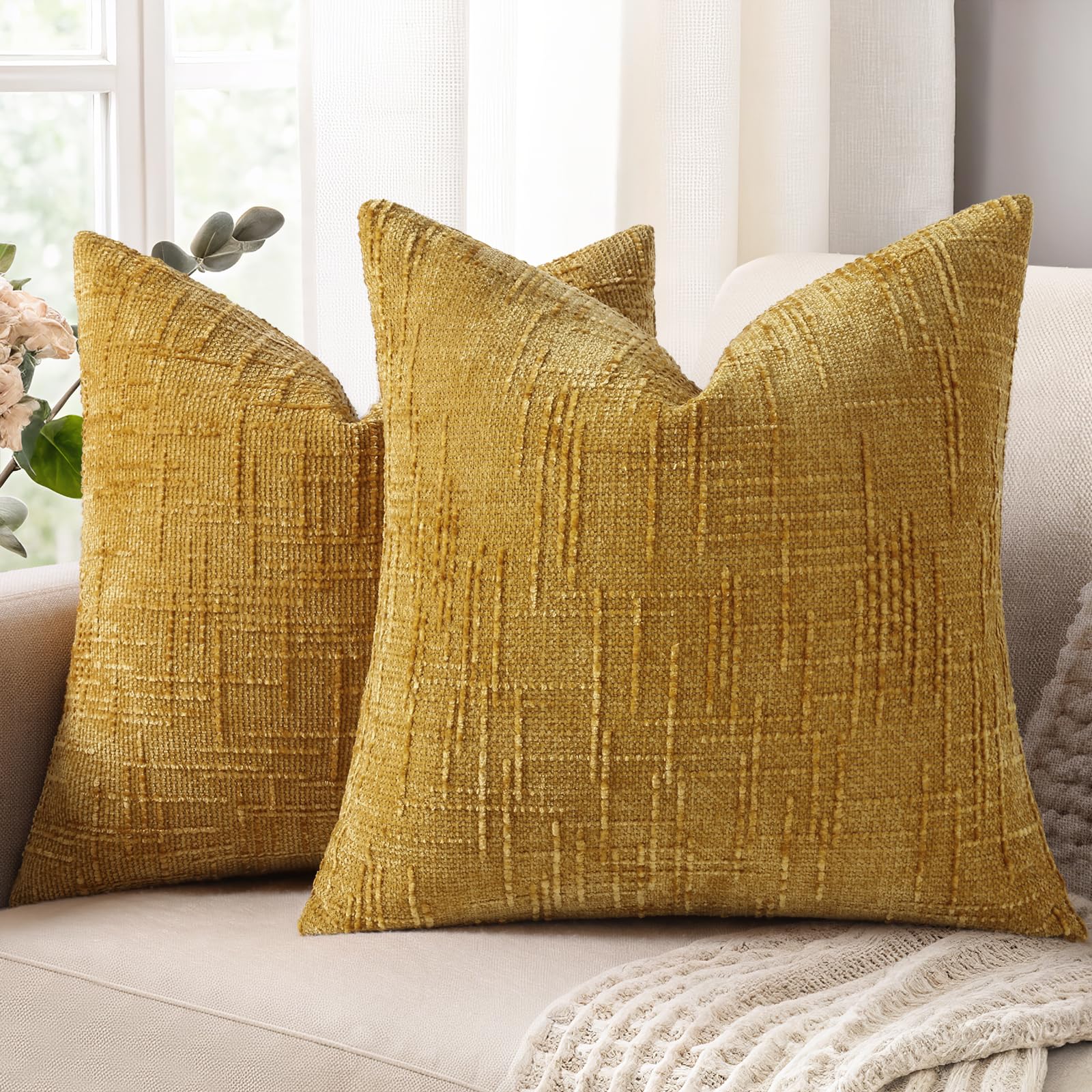 decorUhome Summer Cream White Chenille Euro Sham Throw Pillow Covers 22x22 Set of 2 Textured Soft Cozy Slubby Couch Pillow Covers Modern Farmhouse Boho Decorative Pillow Cases for Bed Sofa Living Room