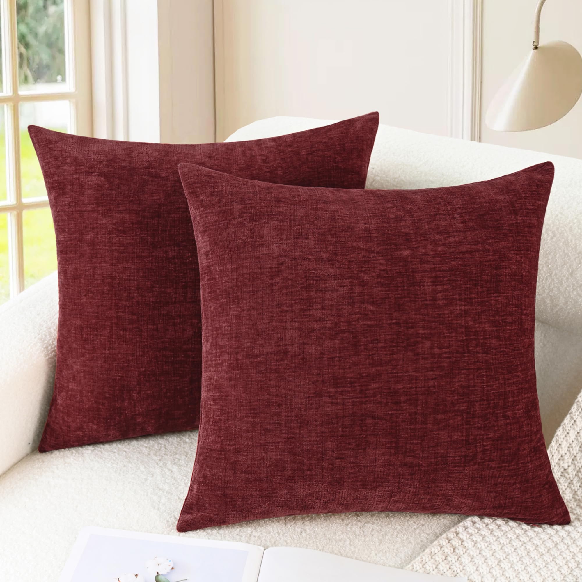 CaliTime Throw Pillow Covers Decorative 20 X 26 Inches Pack of 2 Cozy Chenille Standard Pillow Shams Cases for Couch Sofa Bed Living Room Home Living Coral