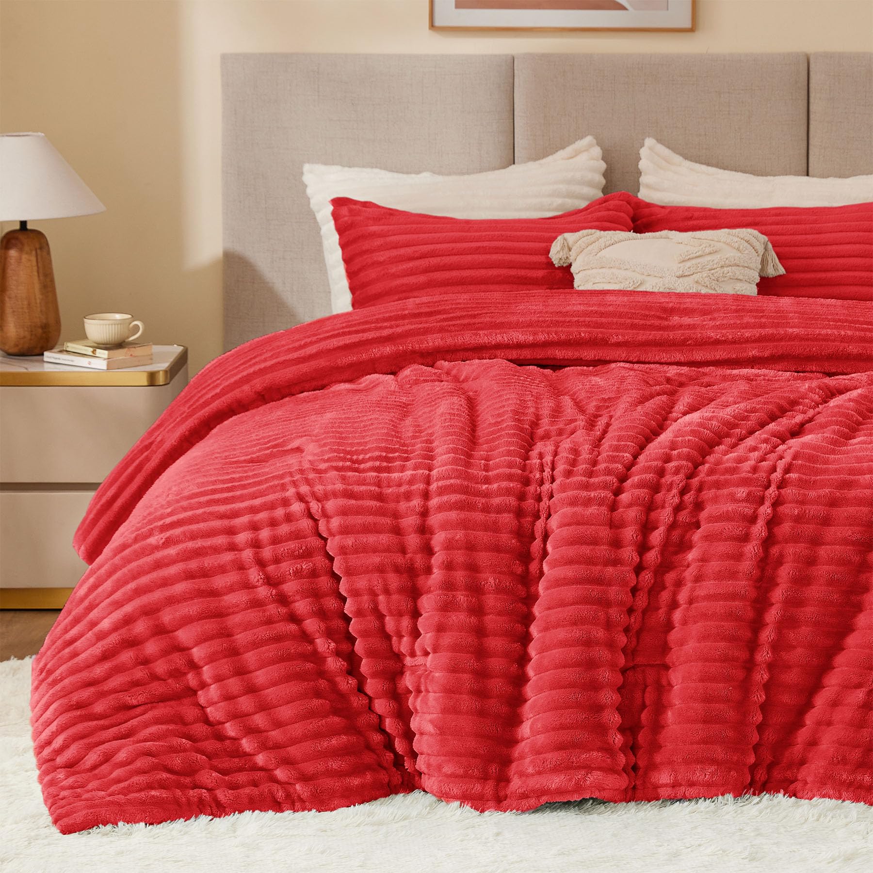 BEDELITE Fleece Twin Comforter Set -Super Soft & Warm Fluffy Coral Bedding, Luxury Fuzzy Heavy Bed Set for Winter with 1 Pillow case