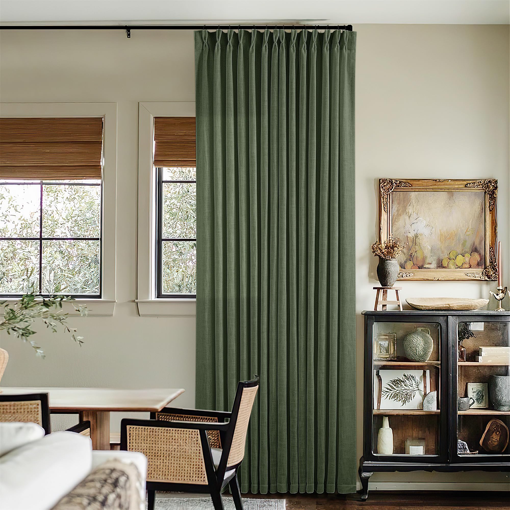 Natural Pinch Pleated Linen Curtains 84 Inch Length 2 Panels for Living Room Bedroom Textured Cream Ivory Birch Semi Sheer Boho Neutral Back Tab Pinch Pleat Hooks Rings Window Curtain 84 Inches Long