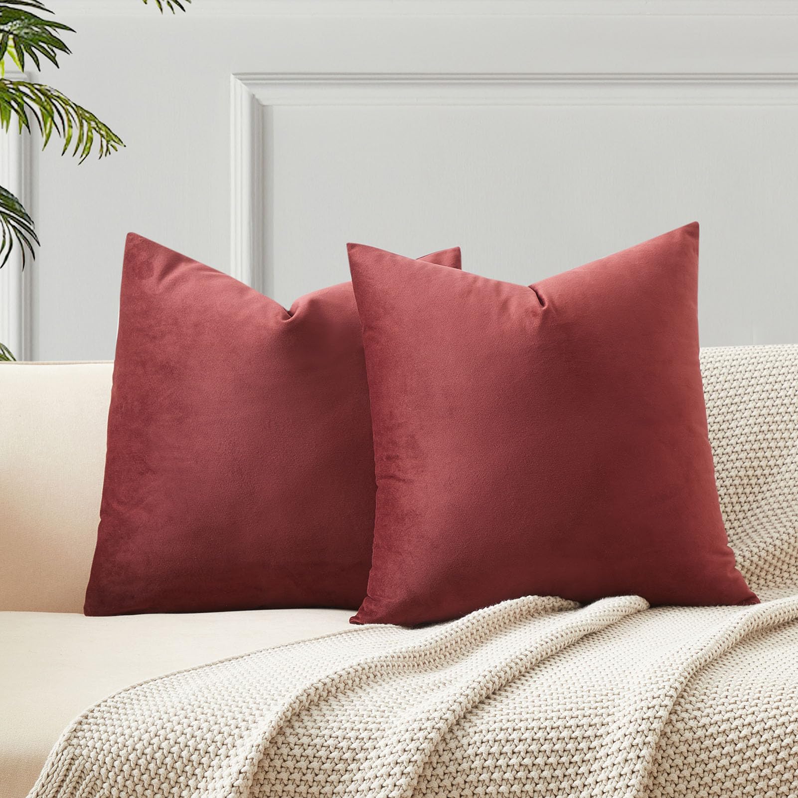 JUSPURBET Decorative Pillow Covers Set of 2 Velvet Throw Pillow Covers for Couch Sofa Bed Soft Cushion Covers Cases with Hidden Zipper for Living Room Home Decor 24x24 inch,Coral