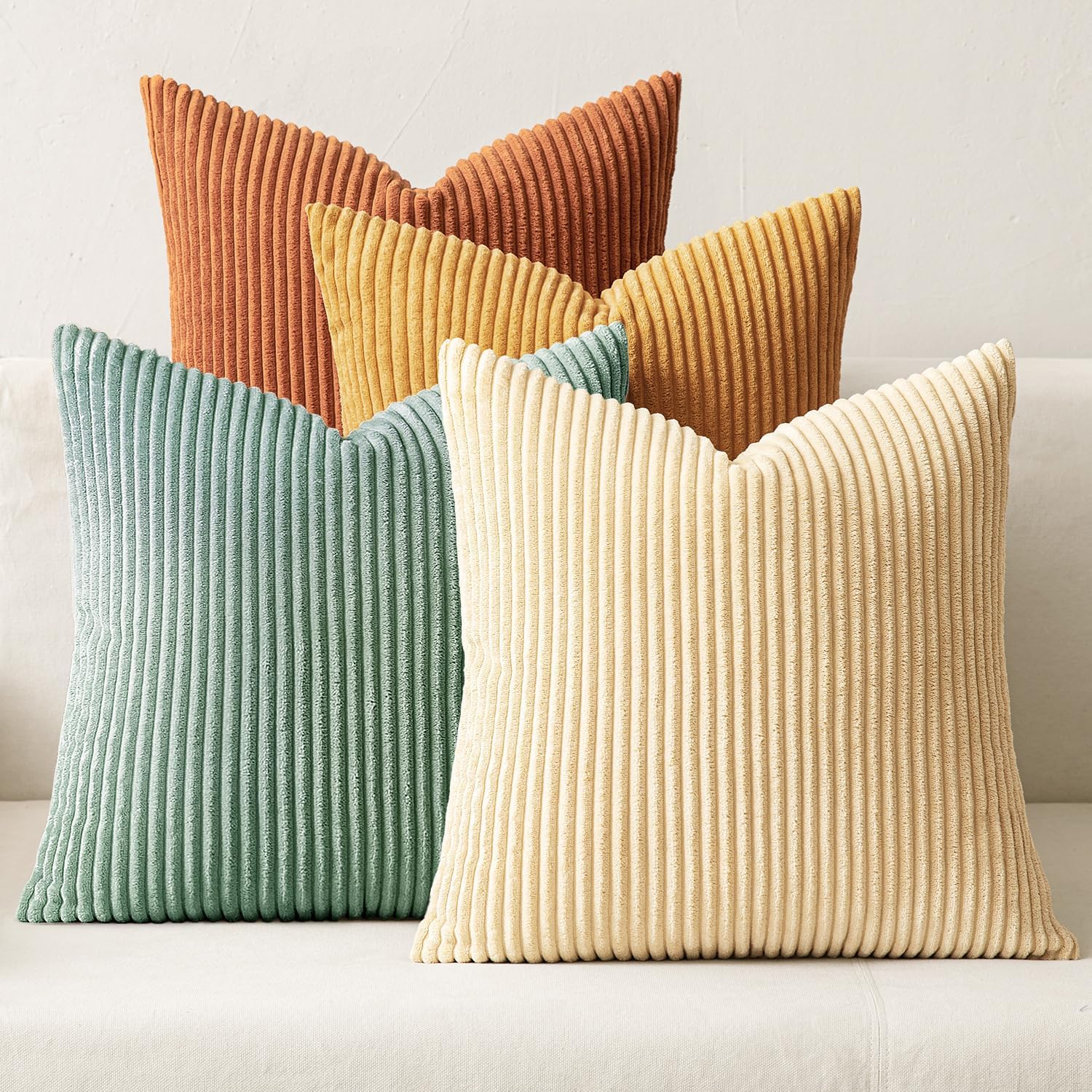 MIULEE Boho Farmhouse Neutral Cream Throw Pillow Covers 18x18 Inch Set of 4 Mordern Nordic Cushion Covers Soft Corduroy Spring Home Decor for Couch Bed Sofa Living Room