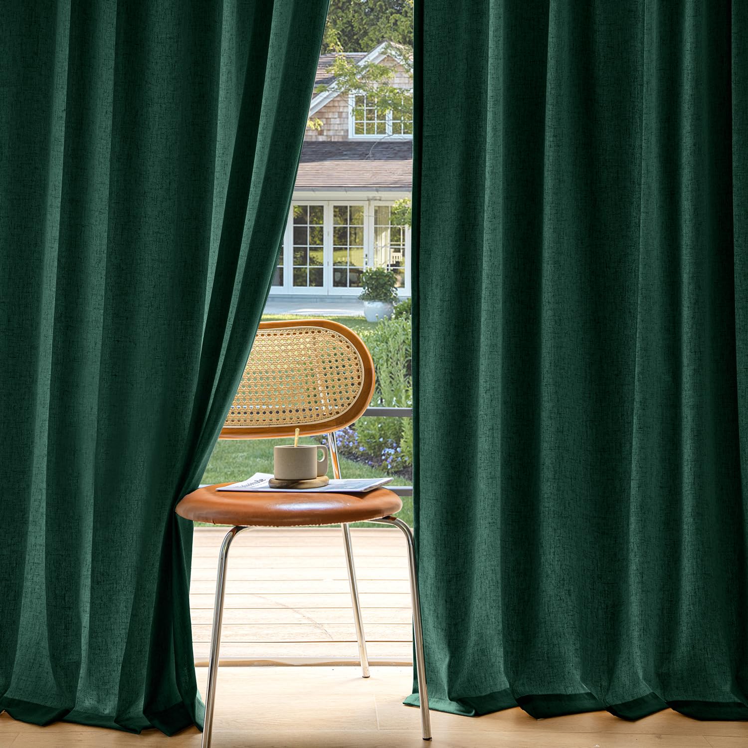 MIULEE Non-See-Through Privacy Linen Curtains 2 Panels, Light Filtering Window Curtains Farmhouse Textured Back Tab Semi Sheer Drapes for Bedroom Living Room, 52 x 84 Inches Long, Natural White