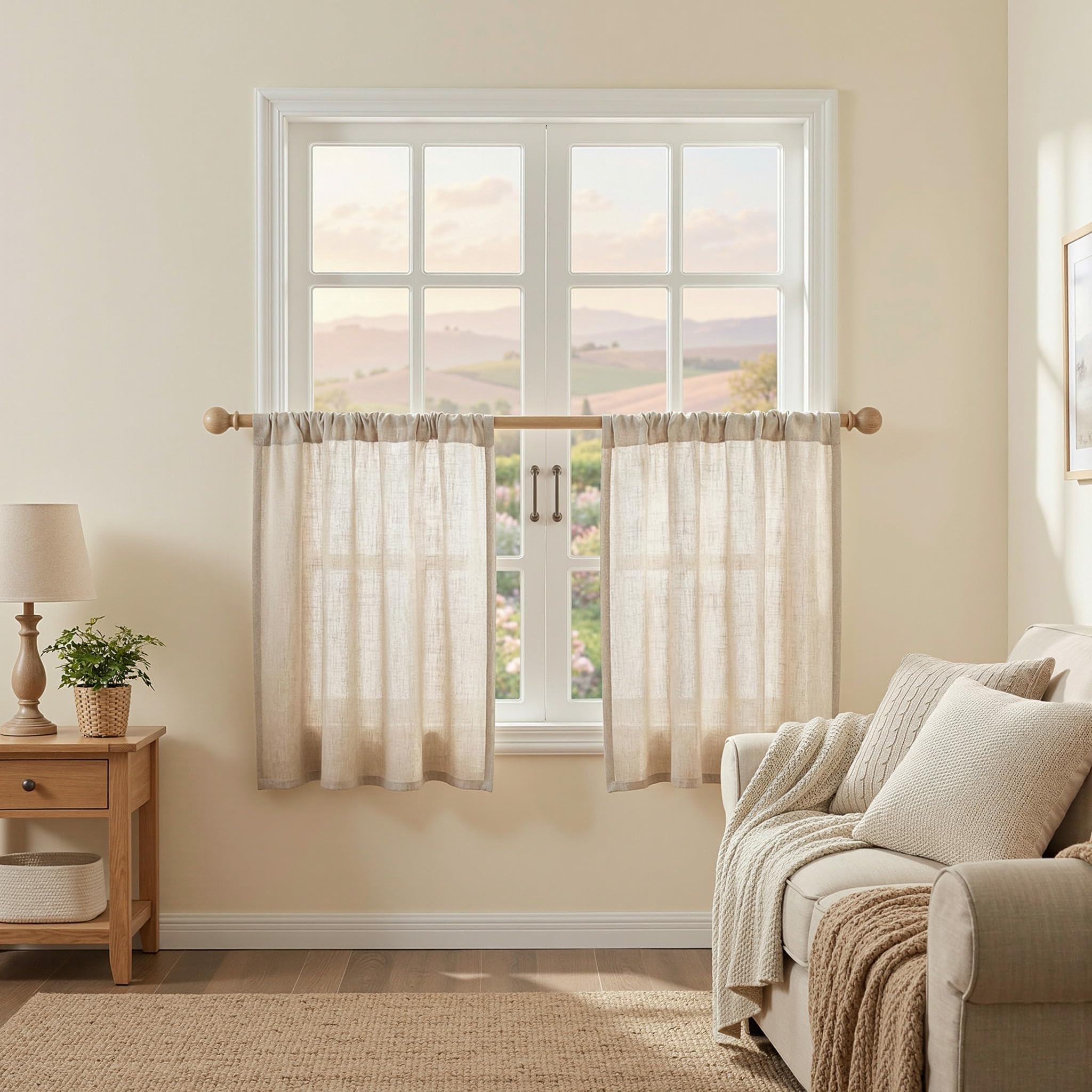 MYSKY HOME Cotton Curtains for Living Room Farmhouse Semi Sheer Light Filtering for Windows, Linen Look Texture Soft Modern Decor Country Style, 50" x 84", Light Oatmeal, 2 Panels