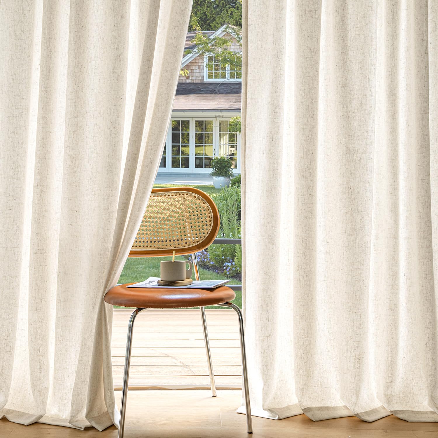 MIULEE Non-See-Through Privacy Linen Curtains 2 Panels, Light Filtering Window Curtains Farmhouse Textured Back Tab Semi Sheer Drapes for Bedroom Living Room, 52 x 84 Inches Long, Natural White