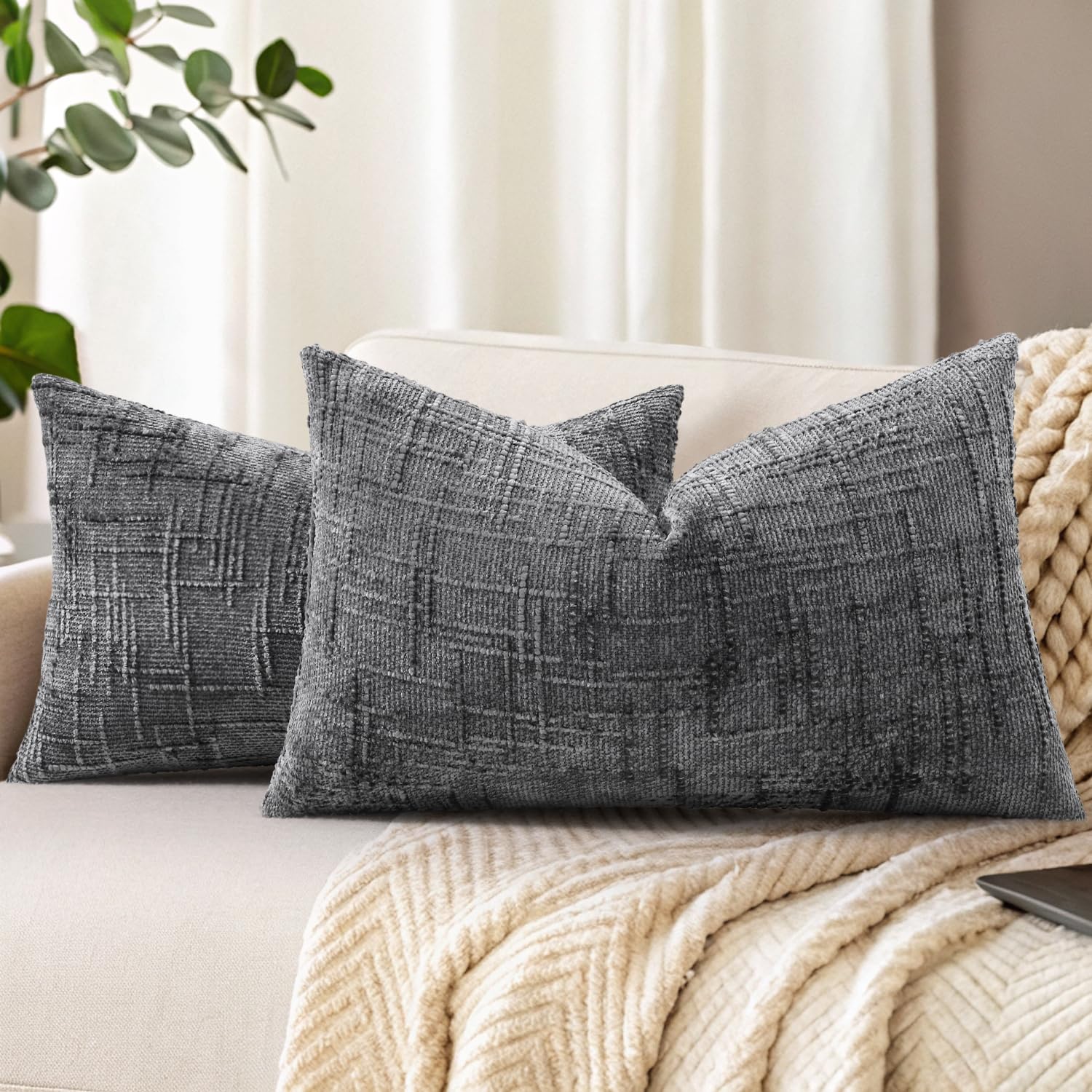 decorUhome Summer Cream White Chenille Euro Sham Throw Pillow Covers 22x22 Set of 2 Textured Soft Cozy Slubby Couch Pillow Covers Modern Farmhouse Boho Decorative Pillow Cases for Bed Sofa Living Room