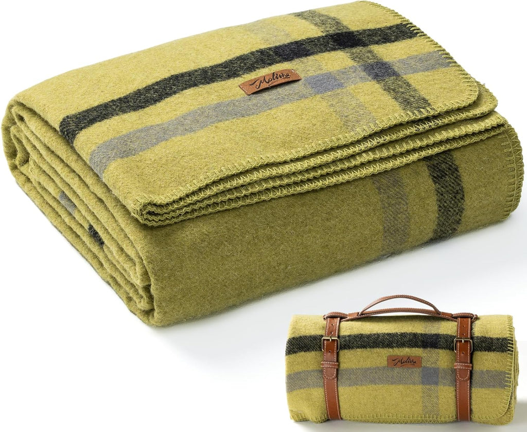 Molithe 100% Wool Blanket, 62" x 86", Warm, Thick, Washable, Military Wool Blanket, Great for Camping, Outdoors, Sporting Events, Survival Kits