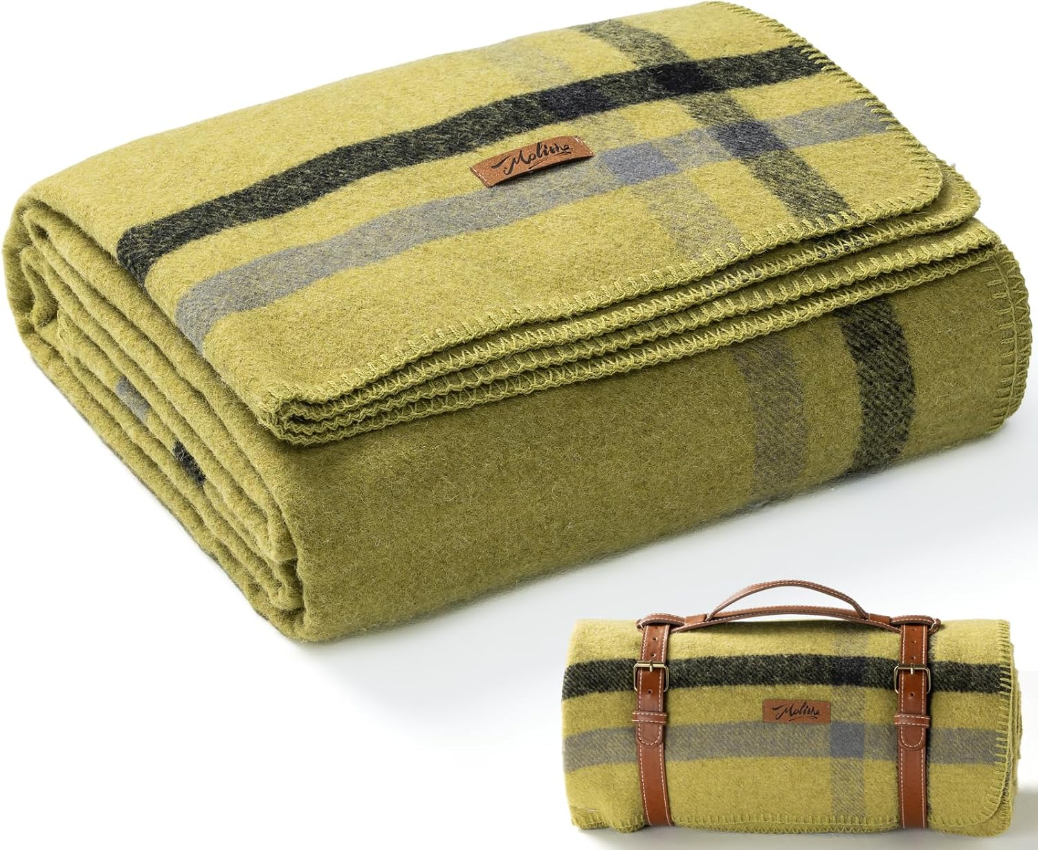 Molithe 100% Wool Blanket, 62" x 86", Warm, Thick, Washable, Military Wool Blanket, Great for Camping, Outdoors, Sporting Events, Survival Kits