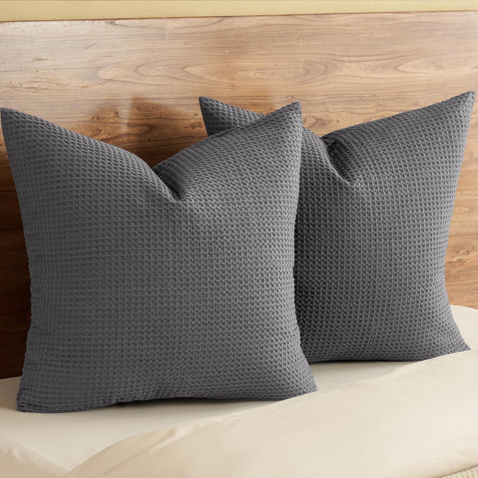 PHF 100% Cotton Waffle Weave Euro Shams 26" x 26", No Filling, 2 Pack Elegant Home Decorative Euro Throw Pillow Covers for Bed Couch Sofa, Coral