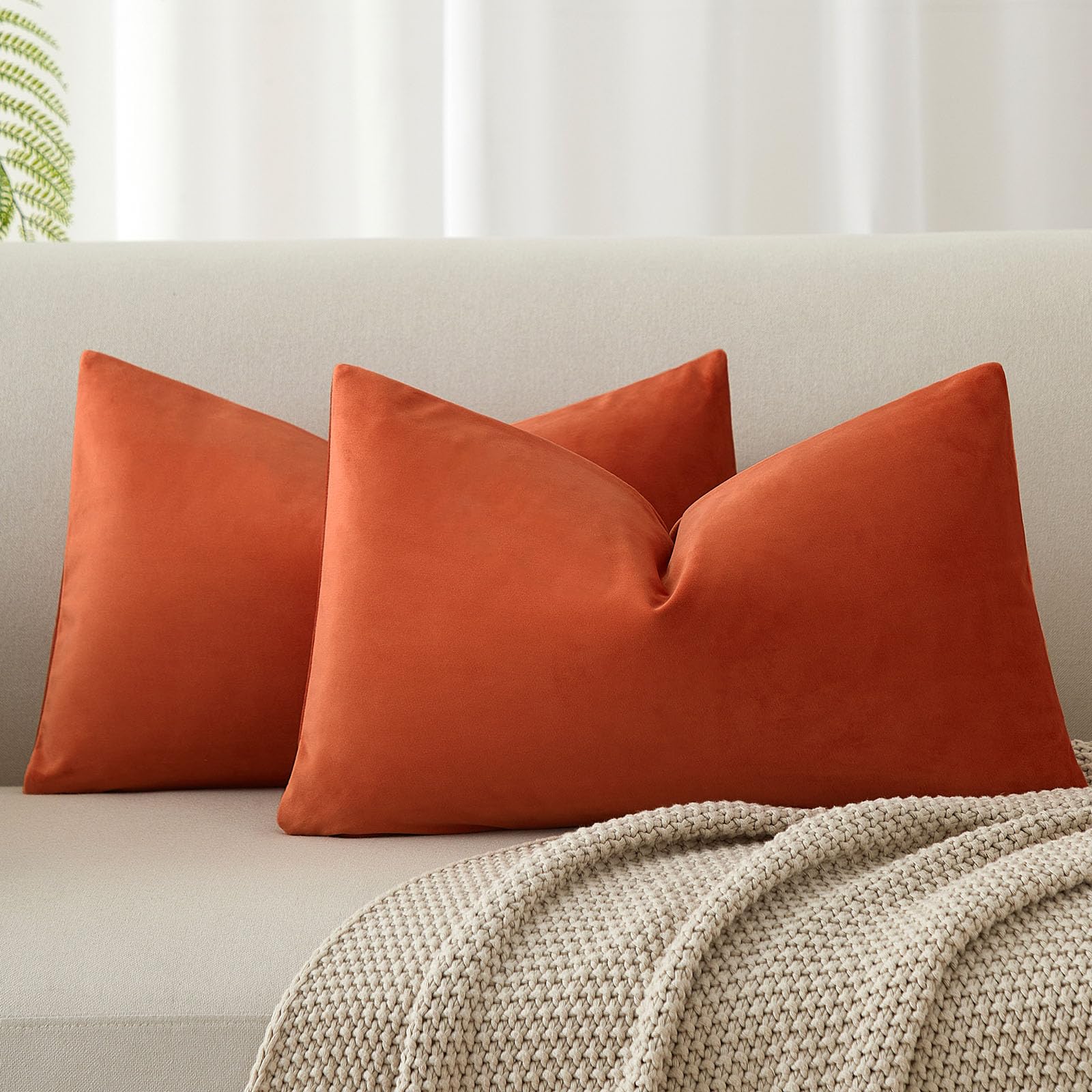 JUSPURBET Decorative Pillow Covers Set of 2 Velvet Throw Pillow Covers for Couch Sofa Bed Soft Cushion Covers Cases with Hidden Zipper for Living Room Home Decor 24x24 inch,Coral