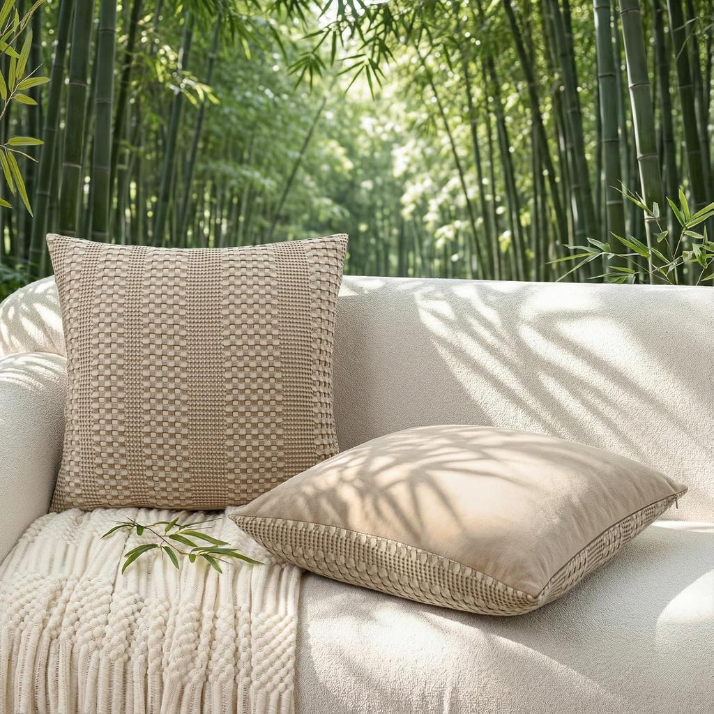 a moment 2 Pack Bamboo Fiber Pillow Covers - Waffle Weave, Ultra Soft & Breathable, Euro Shams Cotton Throw Pillow for Couch, Sofa, Bedroom Living Room 26x26 Inch Khaki