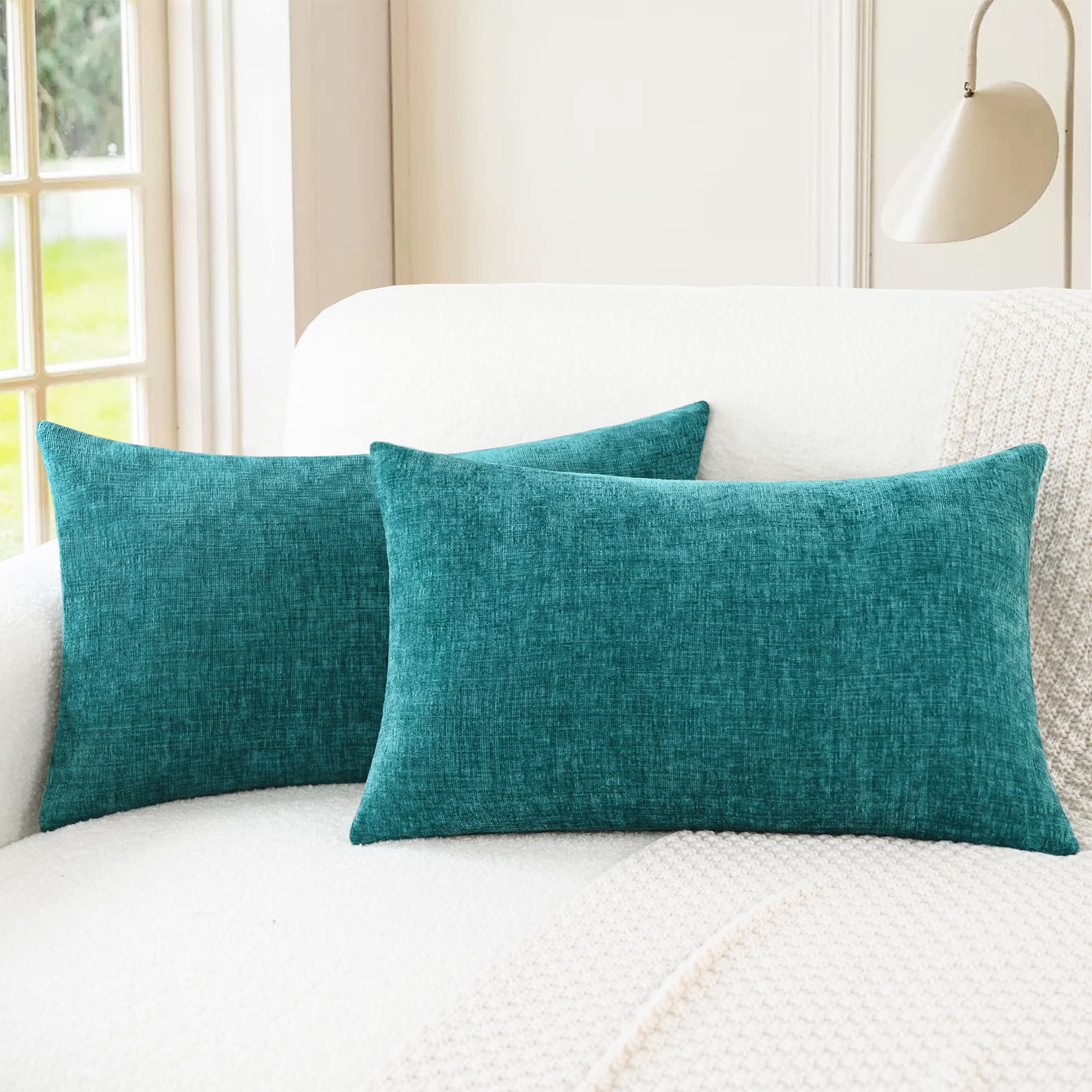 CaliTime Throw Pillow Covers Decorative 20 X 26 Inches Pack of 2 Cozy Chenille Standard Pillow Shams Cases for Couch Sofa Bed Living Room Home Living Coral