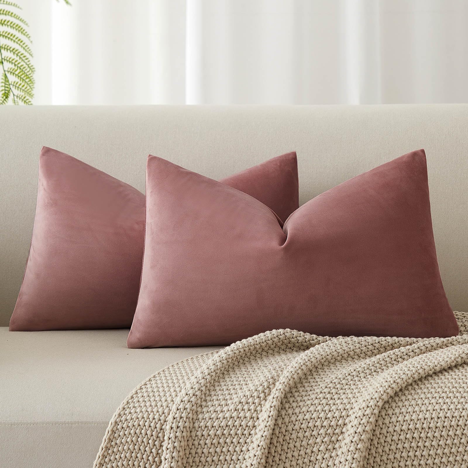 JUSPURBET Decorative Pillow Covers Set of 2 Velvet Throw Pillow Covers for Couch Sofa Bed Soft Cushion Covers Cases with Hidden Zipper for Living Room Home Decor 24x24 inch,Coral
