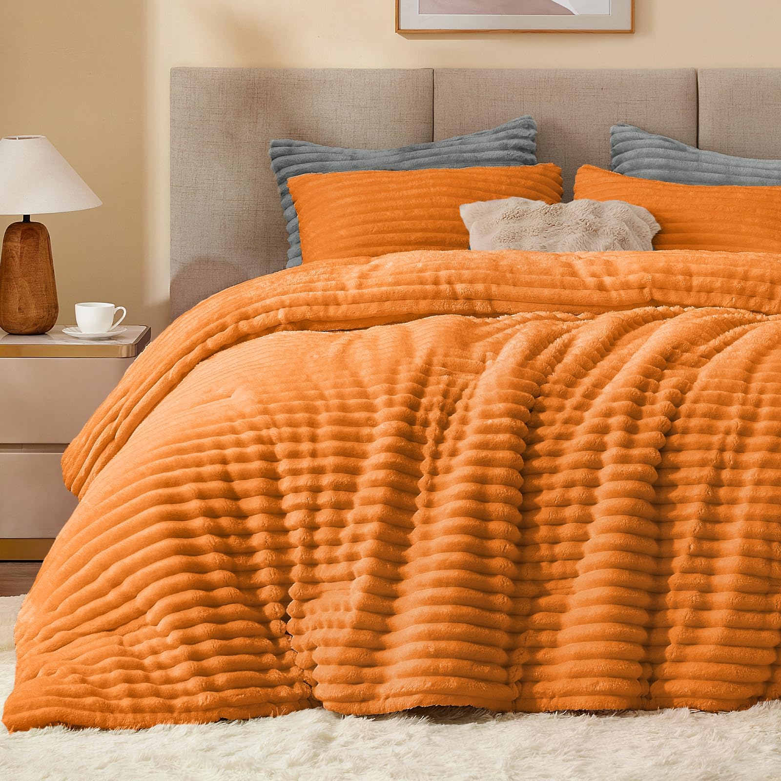 BEDELITE Fleece Full Comforter Set -Super Soft & Warm Fluffy Coral Bedding, Luxury Fuzzy Heavy Bed Set for Winter with 2 Pillow Cases