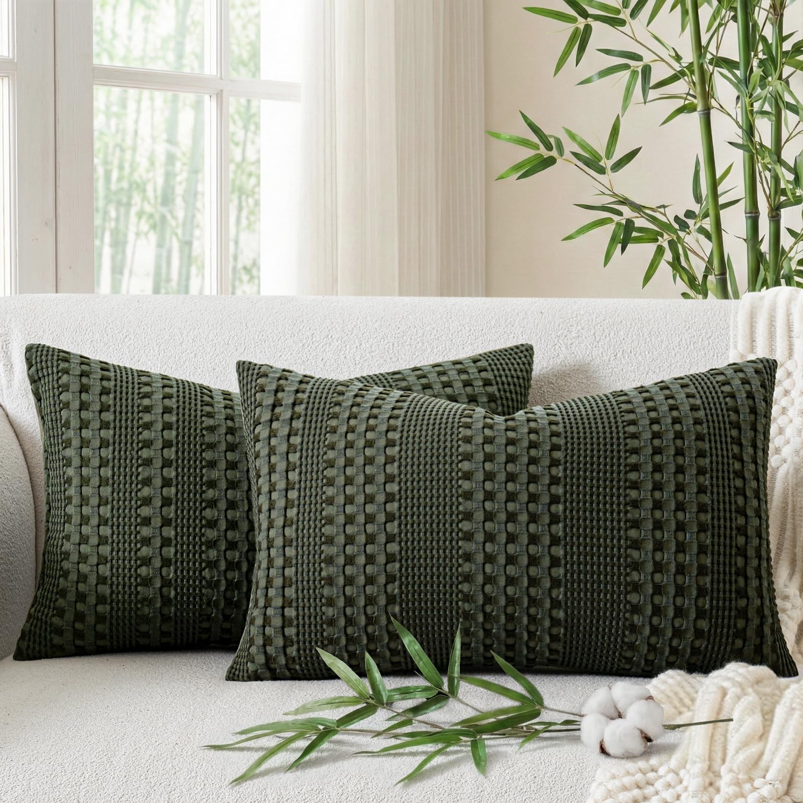 a moment 2 Pack Bamboo Fiber Pillow Covers - Waffle Weave, Ultra Soft & Breathable, Euro Shams Cotton Throw Pillow for Couch, Sofa, Bedroom Living Room 24x24 Inch White
