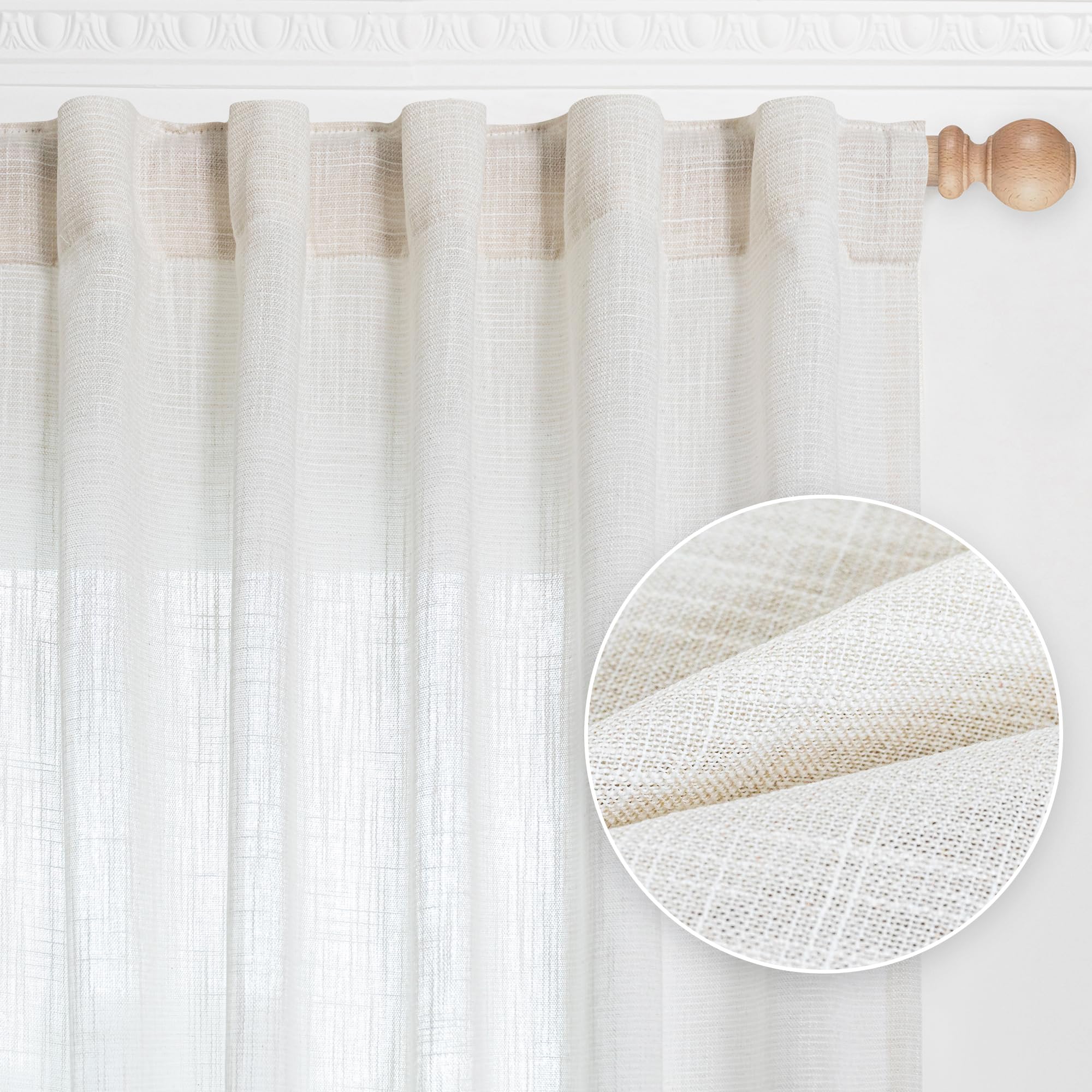 MYSKY HOME Cotton Curtains for Living Room Farmhouse Semi Sheer Light Filtering for Windows, Linen Look Texture Soft Modern Decor Country Style, 50" x 84", Light Oatmeal, 2 Panels