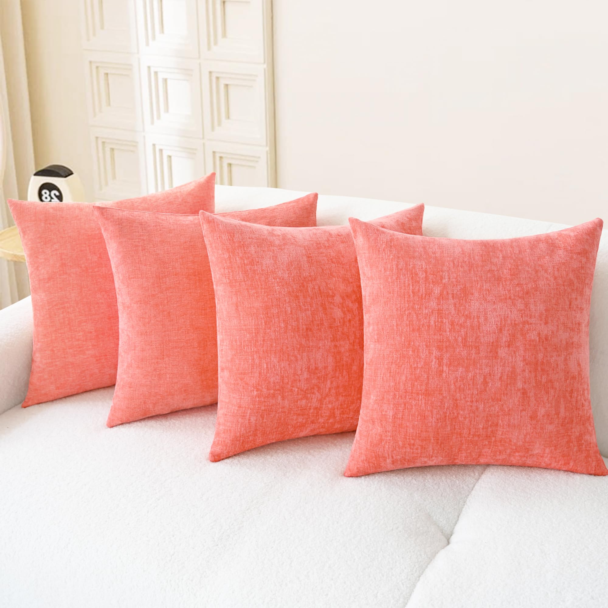 CaliTime Throw Pillow Covers Decorative 20 X 26 Inches Pack of 2 Cozy Chenille Standard Pillow Shams Cases for Couch Sofa Bed Living Room Home Living Coral