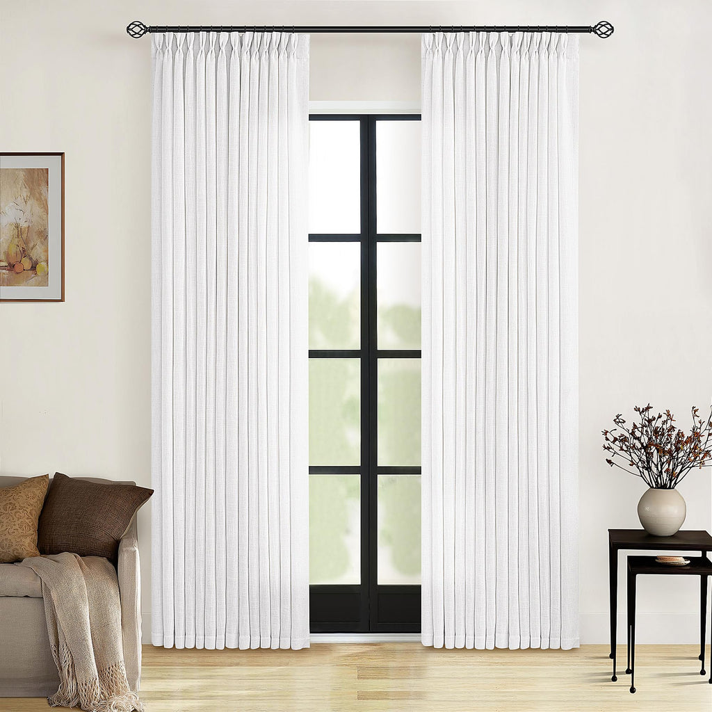 Natural Pinch Pleated Linen Curtains 84 Inch Length 2 Panels for Living Room Bedroom Textured Cream Ivory Birch Semi Sheer Boho Neutral Back Tab Pinch Pleat Hooks Rings Window Curtain 84 Inches Long