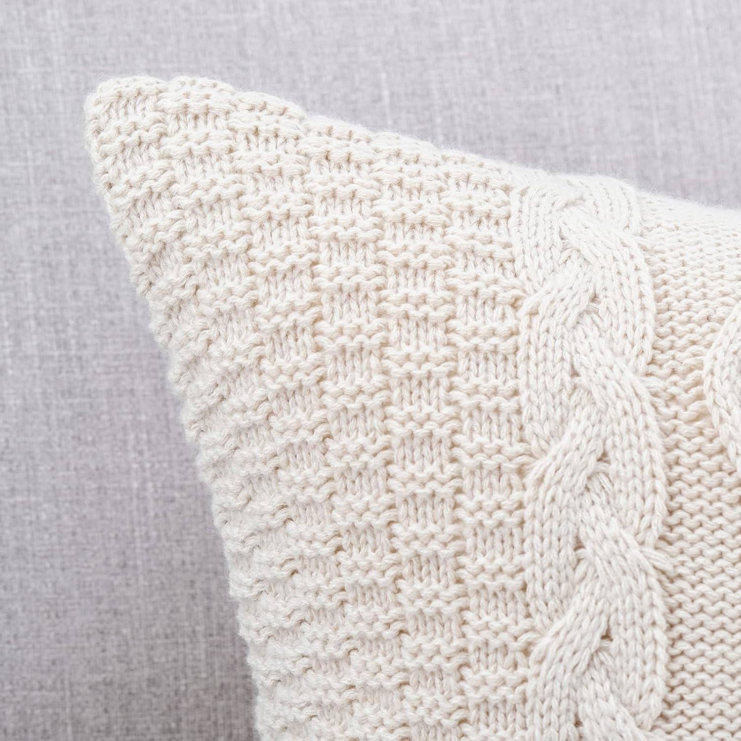 MANDIOO Cotton Knitted Beige Decorative Throw Pillow Covers Soft Cozy Outdoor Cushion Cases Luxury Modern Pillowcases for Couch Sofa Bed 24x24 Inches