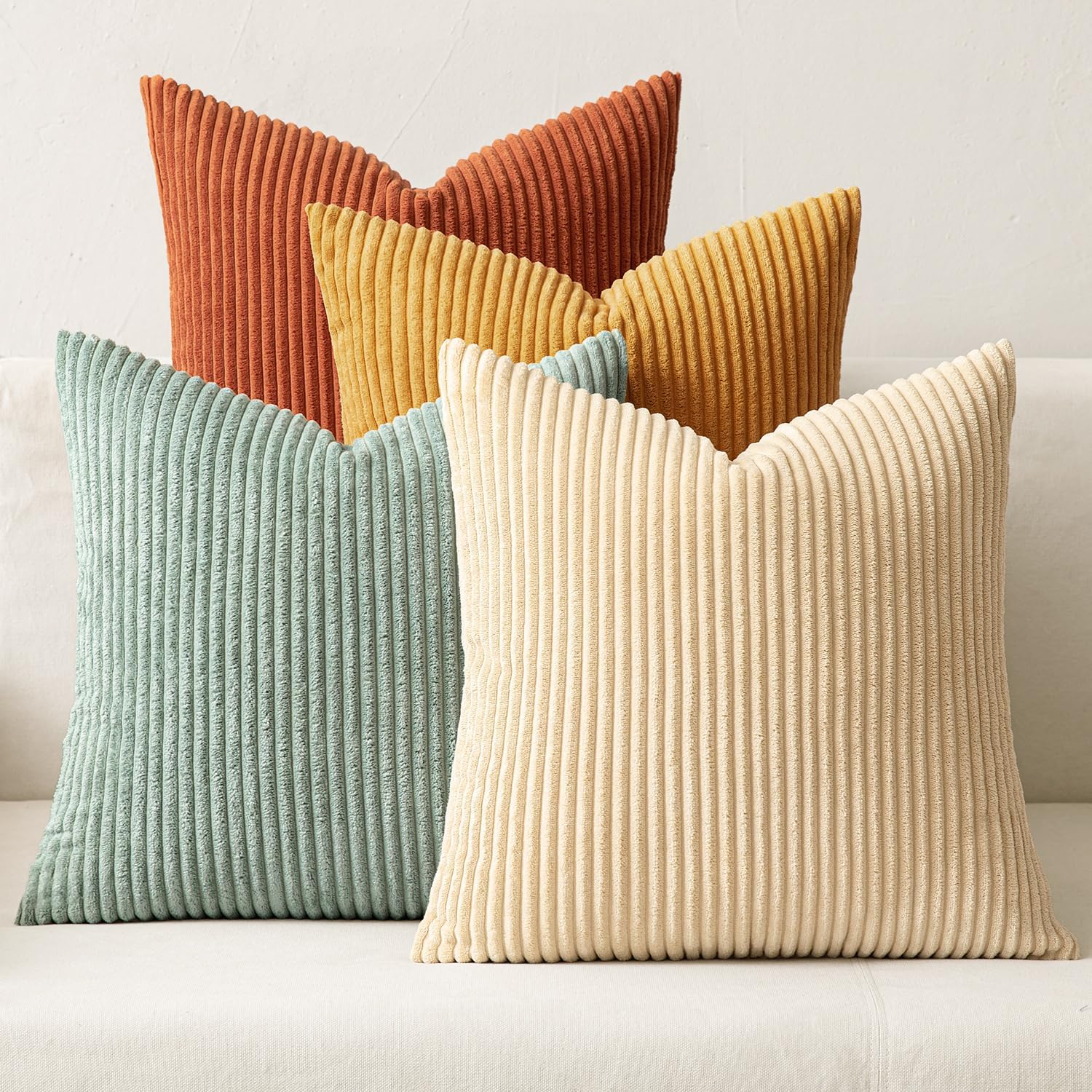 MIULEE Boho Farmhouse Neutral Cream Throw Pillow Covers 18x18 Inch Set of 4 Mordern Nordic Cushion Covers Soft Corduroy Spring Home Decor for Couch Bed Sofa Living Room