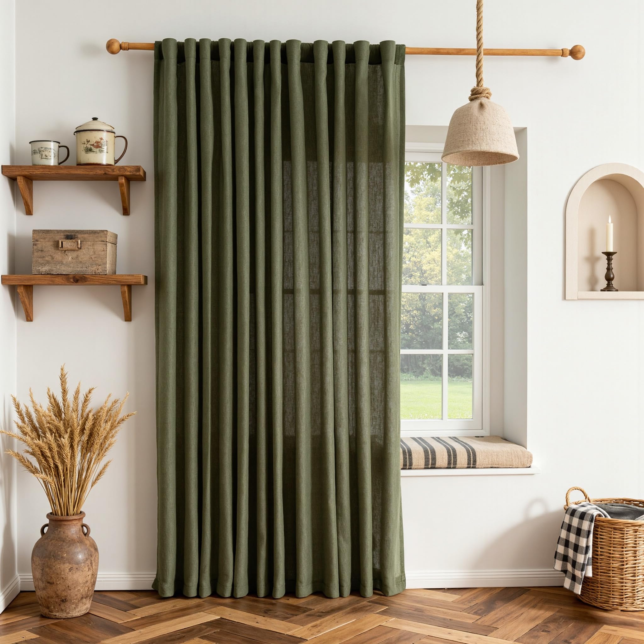 MYSKY HOME Cotton Curtains for Living Room Farmhouse Semi Sheer Light Filtering for Windows, Linen Look Texture Soft Modern Decor Country Style, 50" x 84", Light Oatmeal, 2 Panels