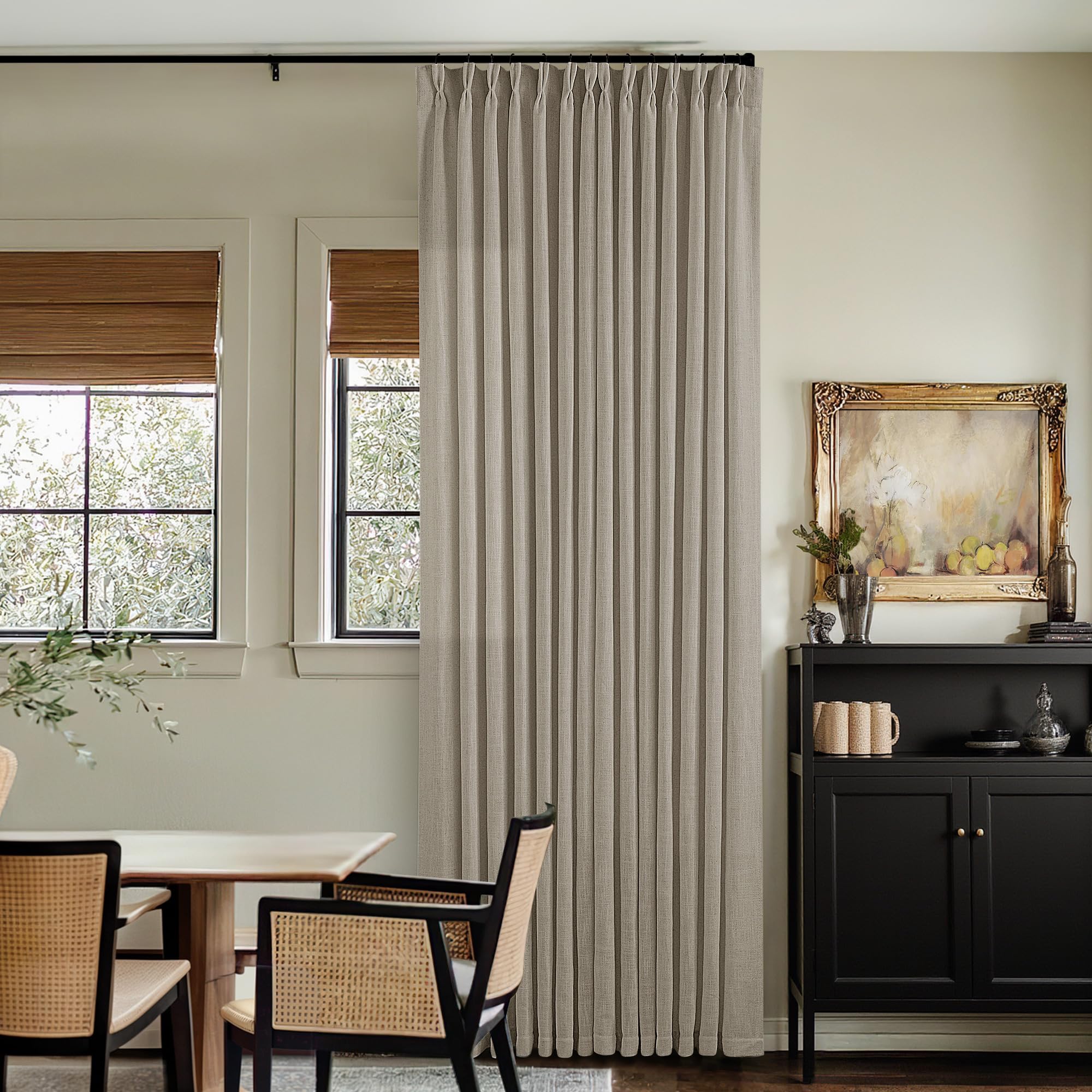 Natural Pinch Pleated Linen Curtains 84 Inch Length 2 Panels for Living Room Bedroom Textured Cream Ivory Birch Semi Sheer Boho Neutral Back Tab Pinch Pleat Hooks Rings Window Curtain 84 Inches Long