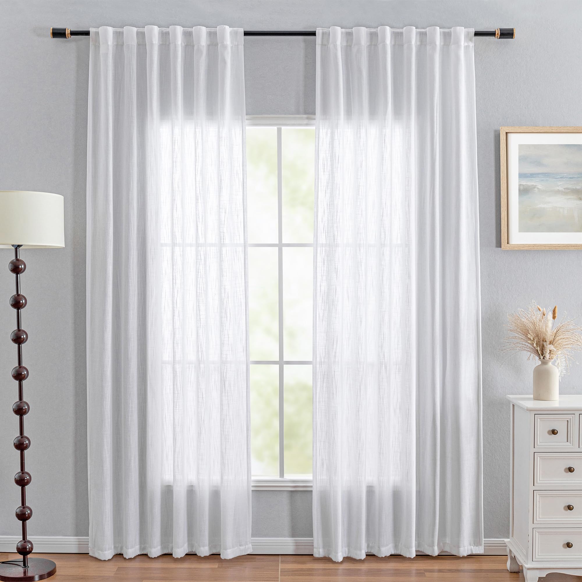 MYSKY HOME Cotton Curtains for Living Room Farmhouse Semi Sheer Light Filtering for Windows, Linen Look Texture Soft Modern Decor Country Style, 50" x 84", Light Oatmeal, 2 Panels