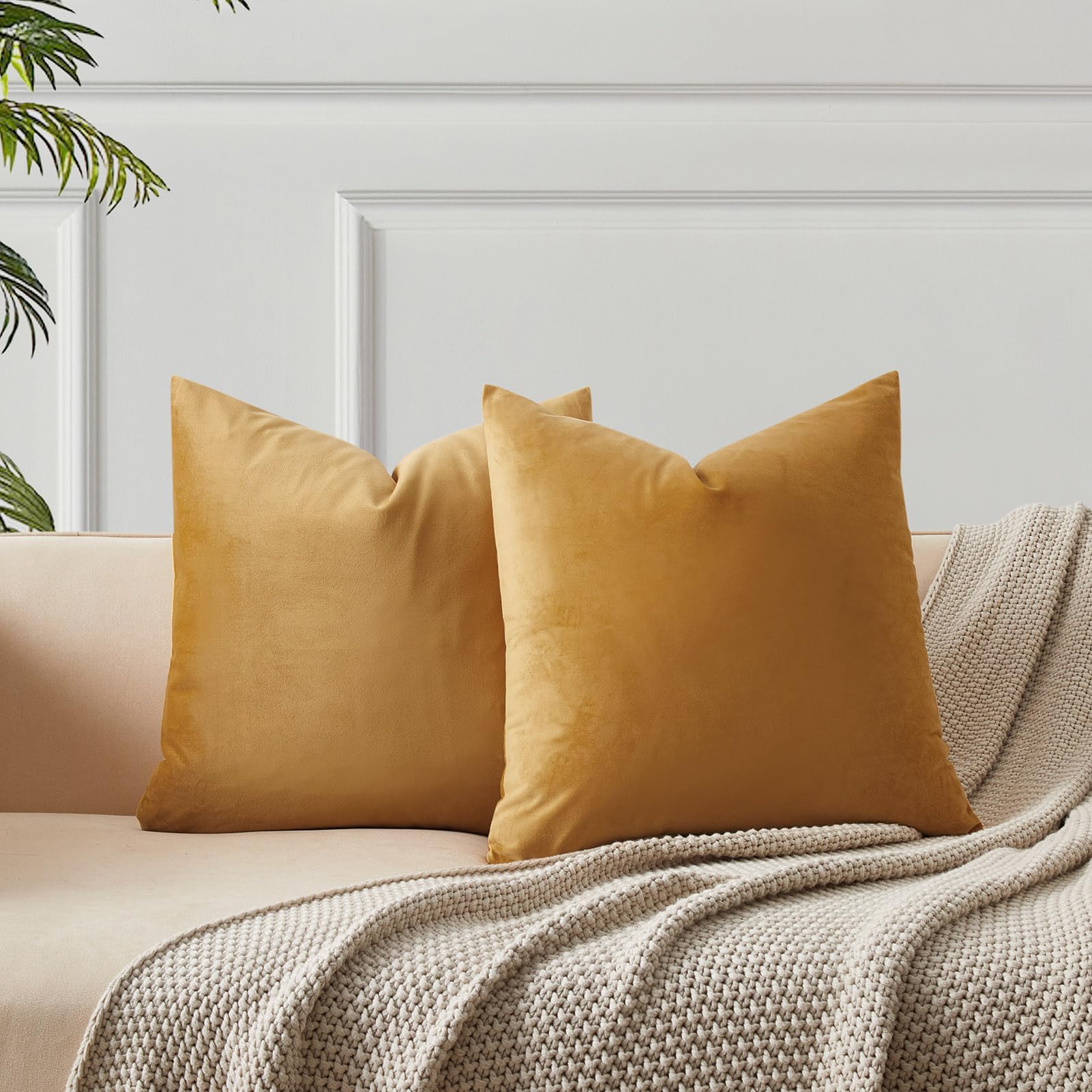 JUSPURBET Decorative Pillow Covers Set of 2 Velvet Throw Pillow Covers for Couch Sofa Bed Soft Cushion Covers Cases with Hidden Zipper for Living Room Home Decor 24x24 inch,Coral