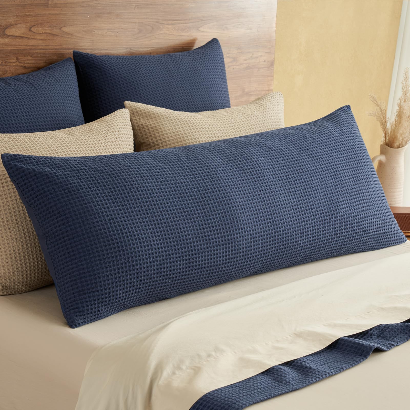 PHF 100% Cotton Waffle Weave Euro Shams 26" x 26", No Filling, 2 Pack Elegant Home Decorative Euro Throw Pillow Covers for Bed Couch Sofa, Coral