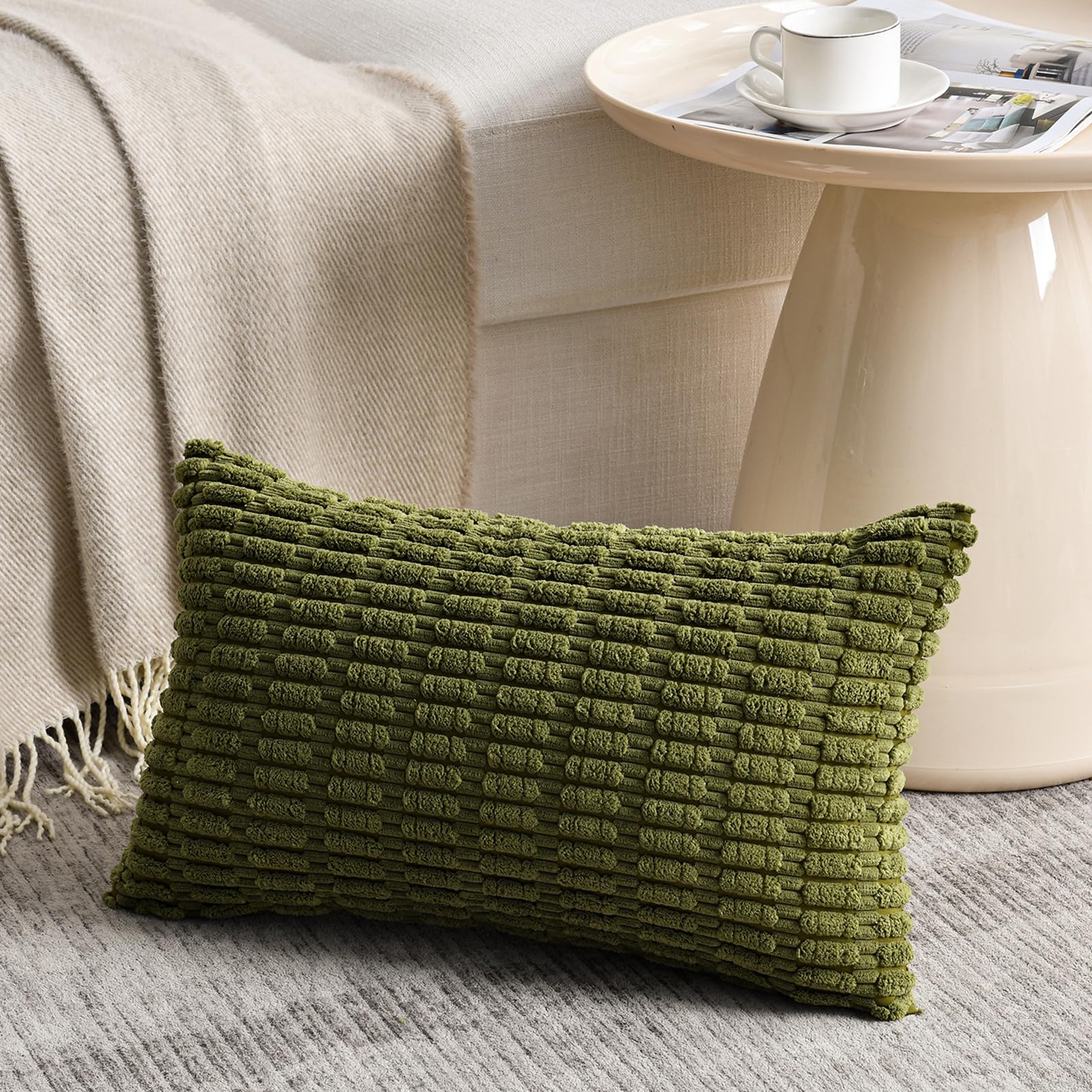 Fancy Homi Decorative Throw Pillow Covers for Bed Couch Bedroom Bench, Soft Corduroy Solid Pillow Case, Rustic Farmhouse Boho Room Decor,54" x 20" (Pack of 1),Coral