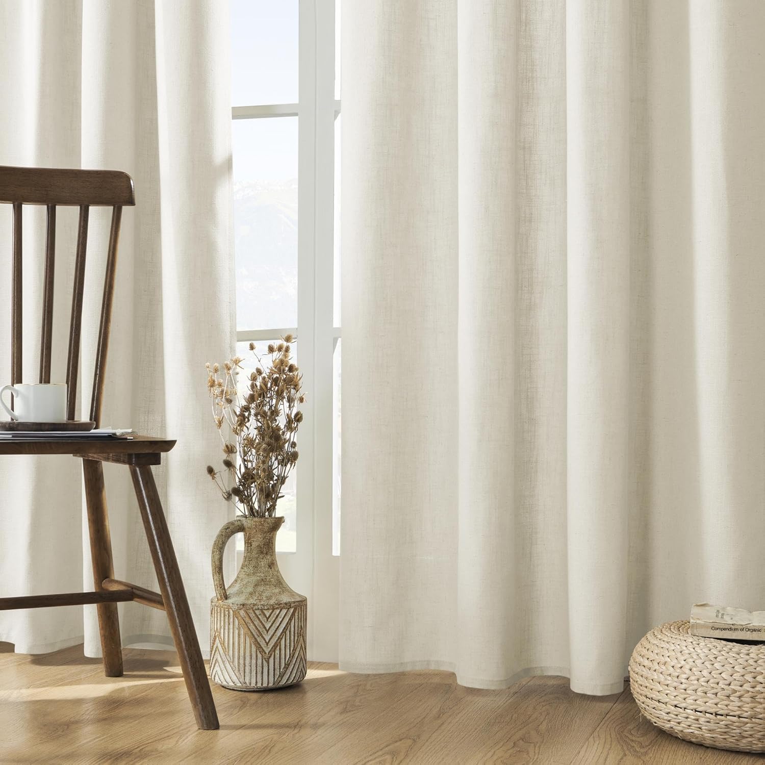 Joydeco Linen Curtains 96 inch Length 2 Panel Set, Light Filtering Curtain for Living Room Bedroom, 52 inch Wide Drapes with Rod Pocket Back Tab (96" Lx52 W, Ivory on Linen)