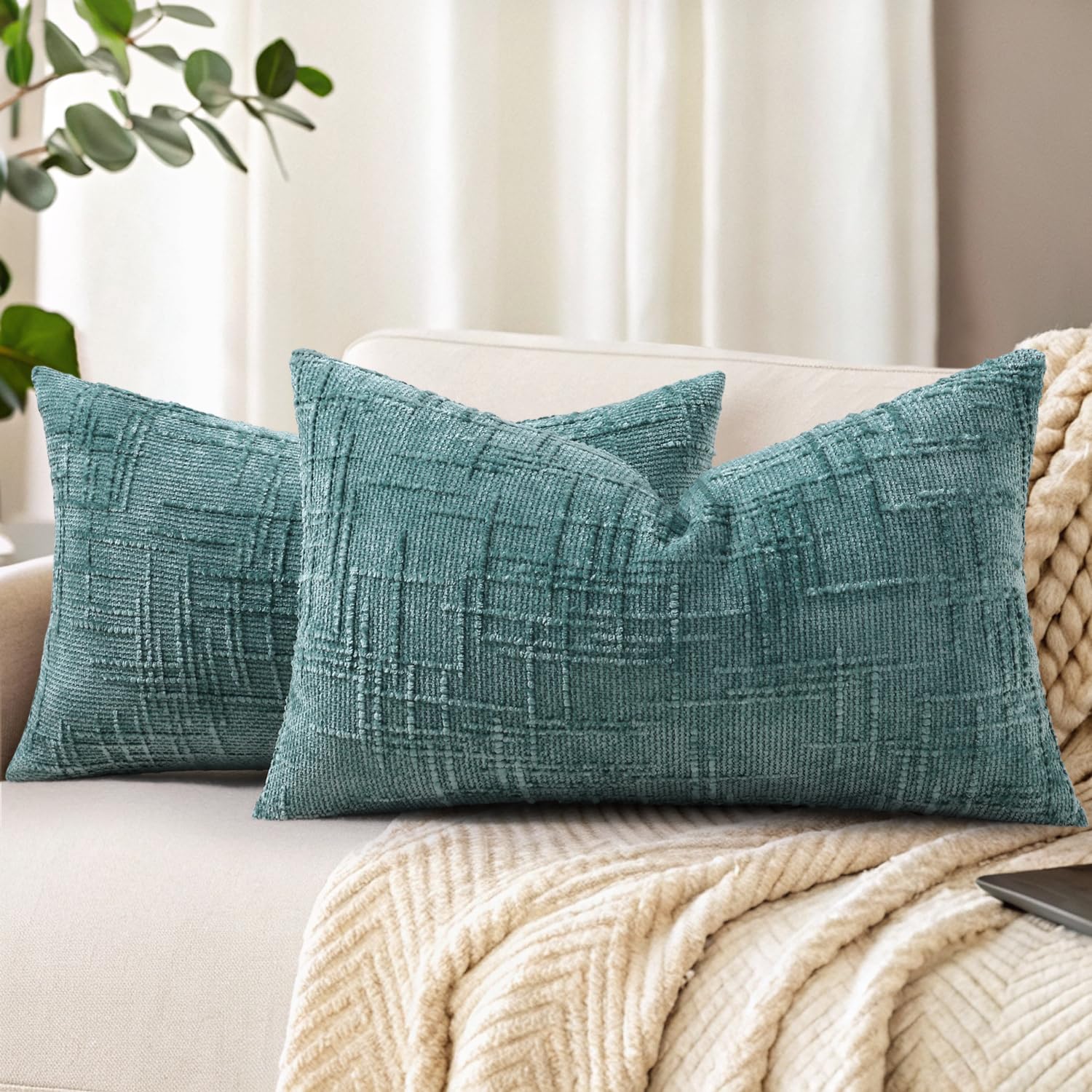 decorUhome Summer Cream White Chenille Euro Sham Throw Pillow Covers 22x22 Set of 2 Textured Soft Cozy Slubby Couch Pillow Covers Modern Farmhouse Boho Decorative Pillow Cases for Bed Sofa Living Room