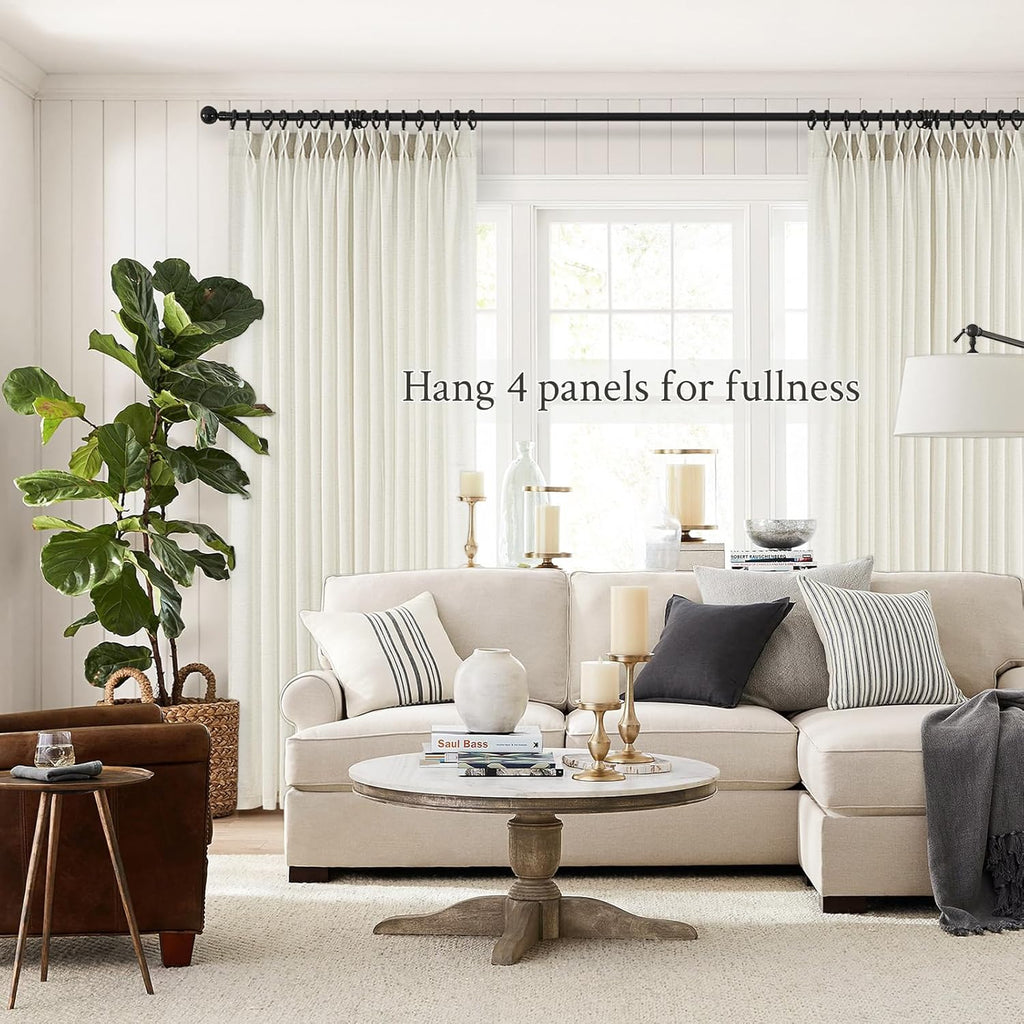 Topfinel Pinch Pleated Curtains 90 Inches Long 2 Panels Set,Natural Cream Semi Sheer Cotton Blend Fabric Aesthetic Advanced Curtain Drapes for Living Room Bedroom,40x90 inch Length