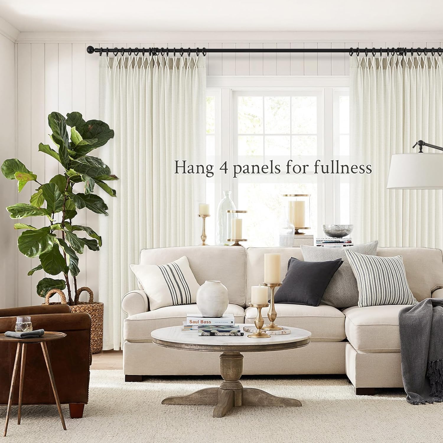 Topfinel Pinch Pleated Curtains 90 Inches Long 2 Panels Set,Natural Cream Semi Sheer Cotton Blend Fabric Aesthetic Advanced Curtain Drapes for Living Room Bedroom,40x90 inch Length