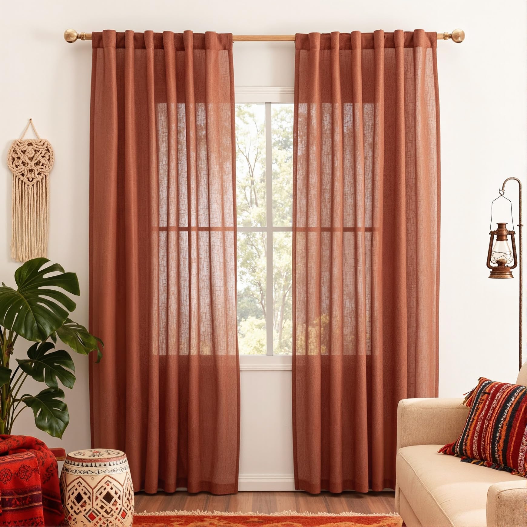 MYSKY HOME Cotton Curtains for Living Room Farmhouse Semi Sheer Light Filtering for Windows, Linen Look Texture Soft Modern Decor Country Style, 50" x 84", Light Oatmeal, 2 Panels
