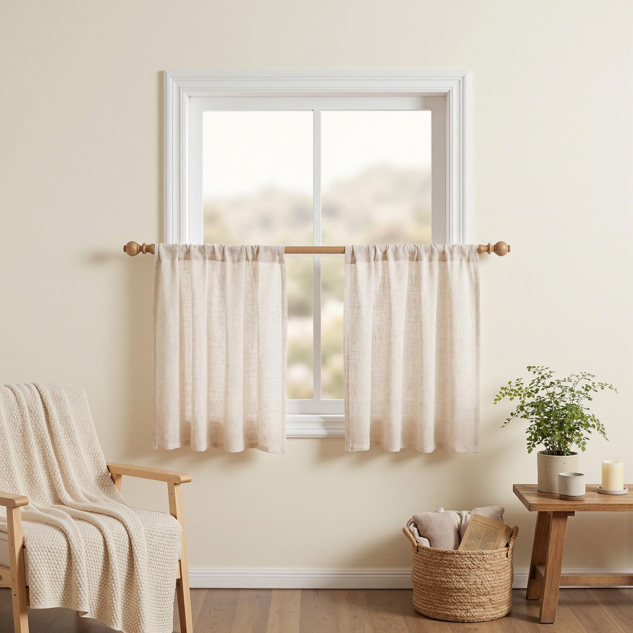 MYSKY HOME Cotton Curtains for Living Room Farmhouse Semi Sheer Light Filtering for Windows, Linen Look Texture Soft Modern Decor Country Style, 50" x 84", Light Oatmeal, 2 Panels
